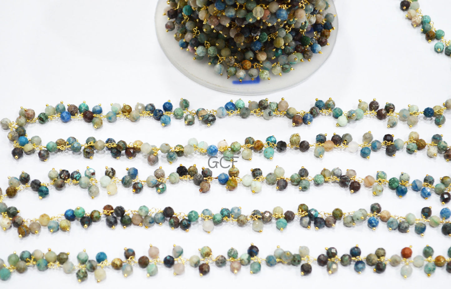Chrysocolla Faceted Round Shape Rosary Beaded Chain , Chrysocolla Round Shape Wire Wrapped Angoori Cluster Chain , 5 mm , RB-7040