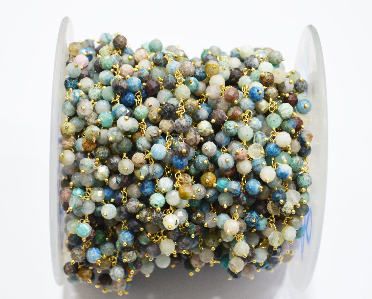 Chrysocolla Faceted Round Shape Rosary Beaded Chain , Chrysocolla Round Shape Wire Wrapped Angoori Cluster Chain , 5 mm , RB-7040