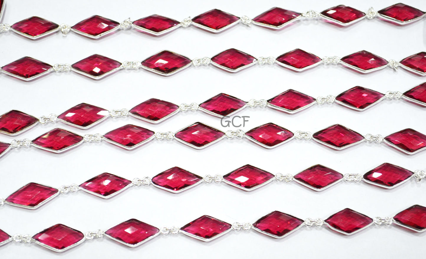 Pink Rubellite Hydro Quartz Faceted Diamond Shape Connector Chain , Pink Rubellite Hydro Glass Diamond Bezel Link Chain , 10x20 mm , RB-7042