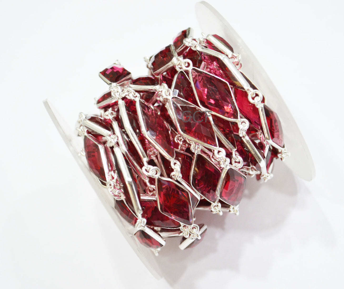 Pink Rubellite Hydro Quartz Faceted Diamond Shape Connector Chain , Pink Rubellite Hydro Glass Diamond Bezel Link Chain , 10x20 mm , RB-7042
