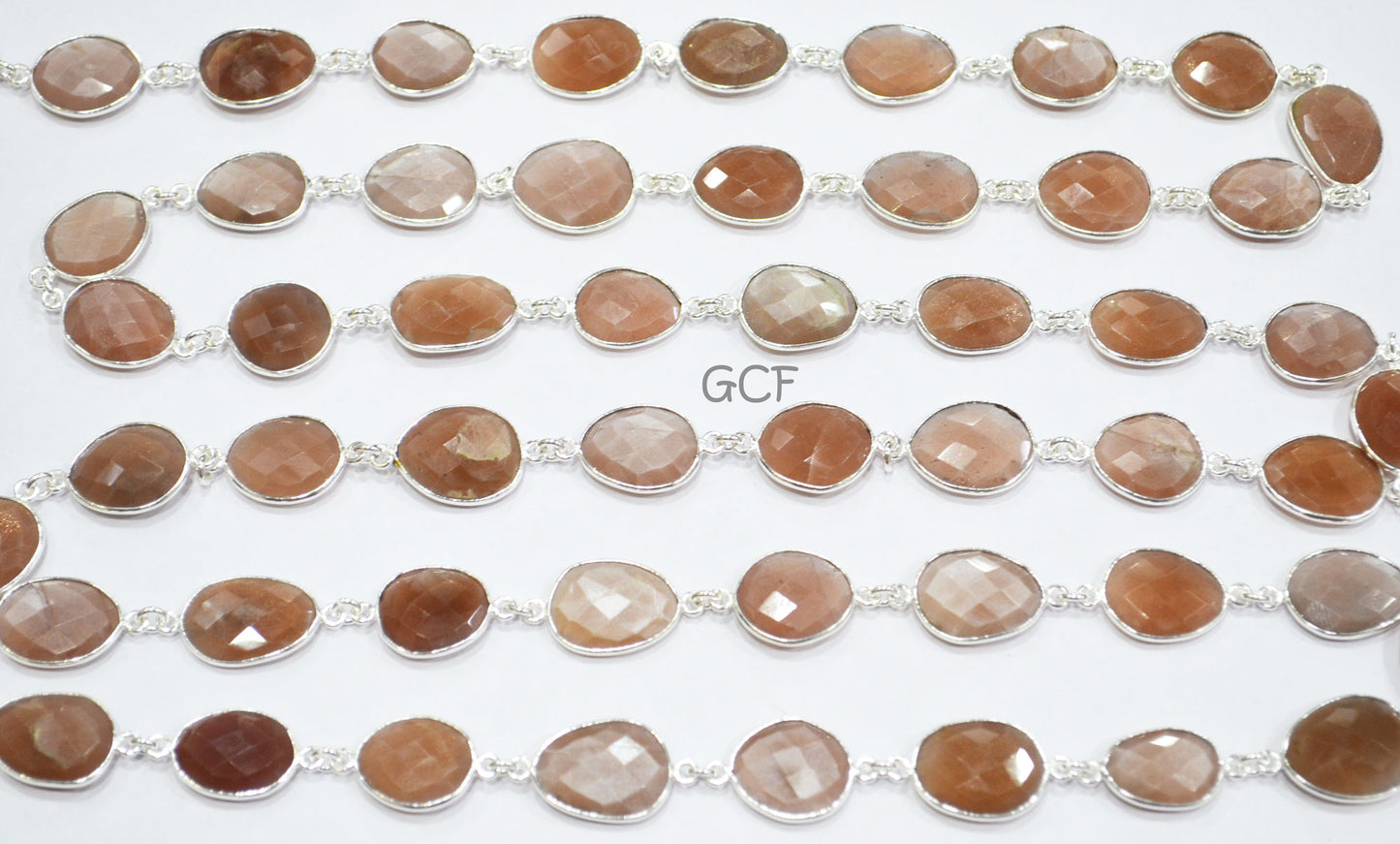 Caramel Moonstone Faceted Free Form Shape Connector Chain , Caramel Moonstone Slice Shape Bezel Link Chain , 13x15 - 15x18 mm , RB-7043