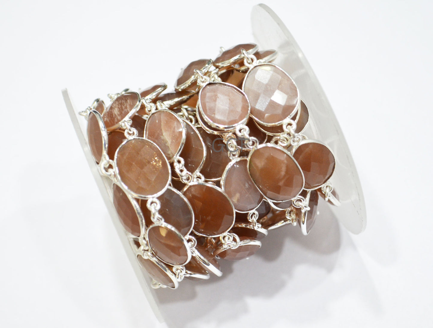 Caramel Moonstone Faceted Free Form Shape Connector Chain , Caramel Moonstone Slice Shape Bezel Link Chain , 13x15 - 15x18 mm , RB-7043