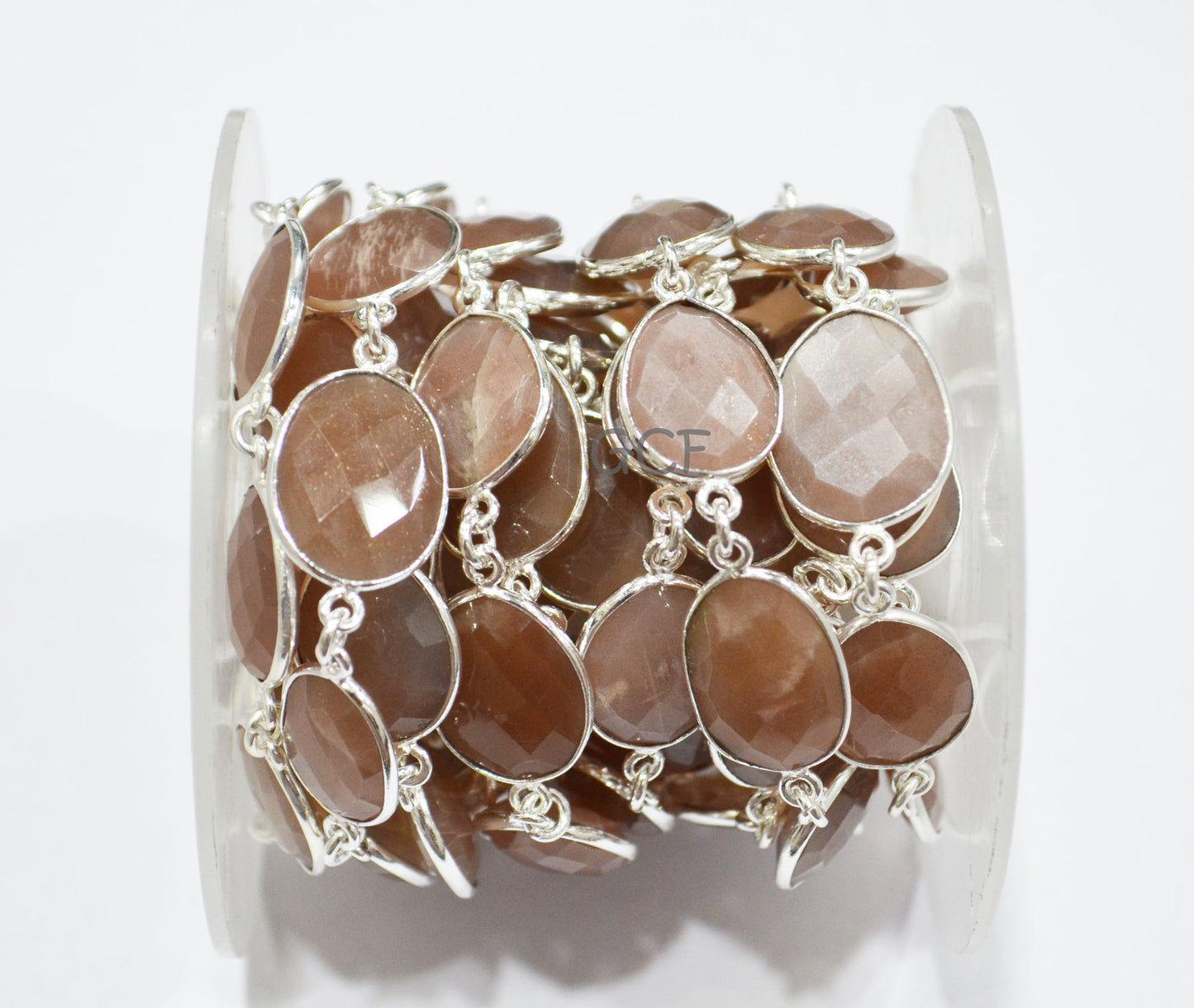Caramel Moonstone Faceted Free Form Shape Connector Chain , Caramel Moonstone Slice Shape Bezel Link Chain , 13x15 - 15x18 mm , RB-7043