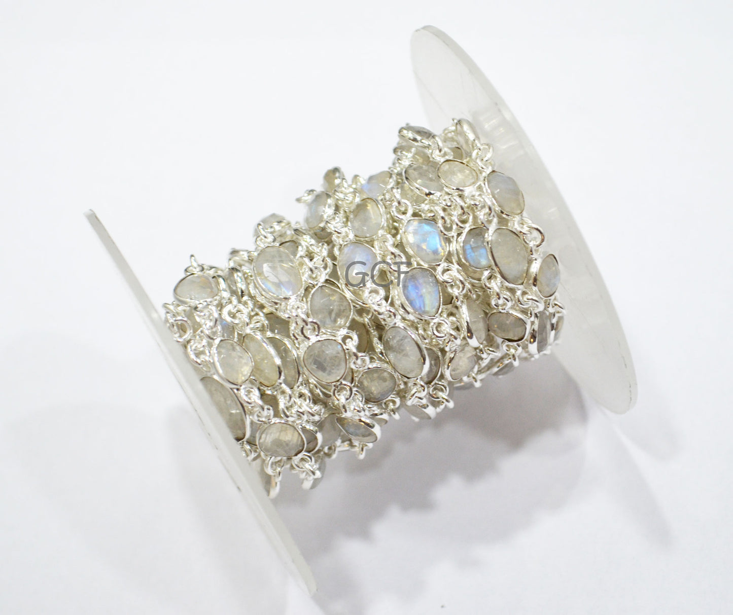 Rainbow Moonstone Faceted Slice Shape Connector Chain , Rainbow Moonstone Free Form Shape Bezel Link Chain , 6x7 - 10x14 mm , RB-7044