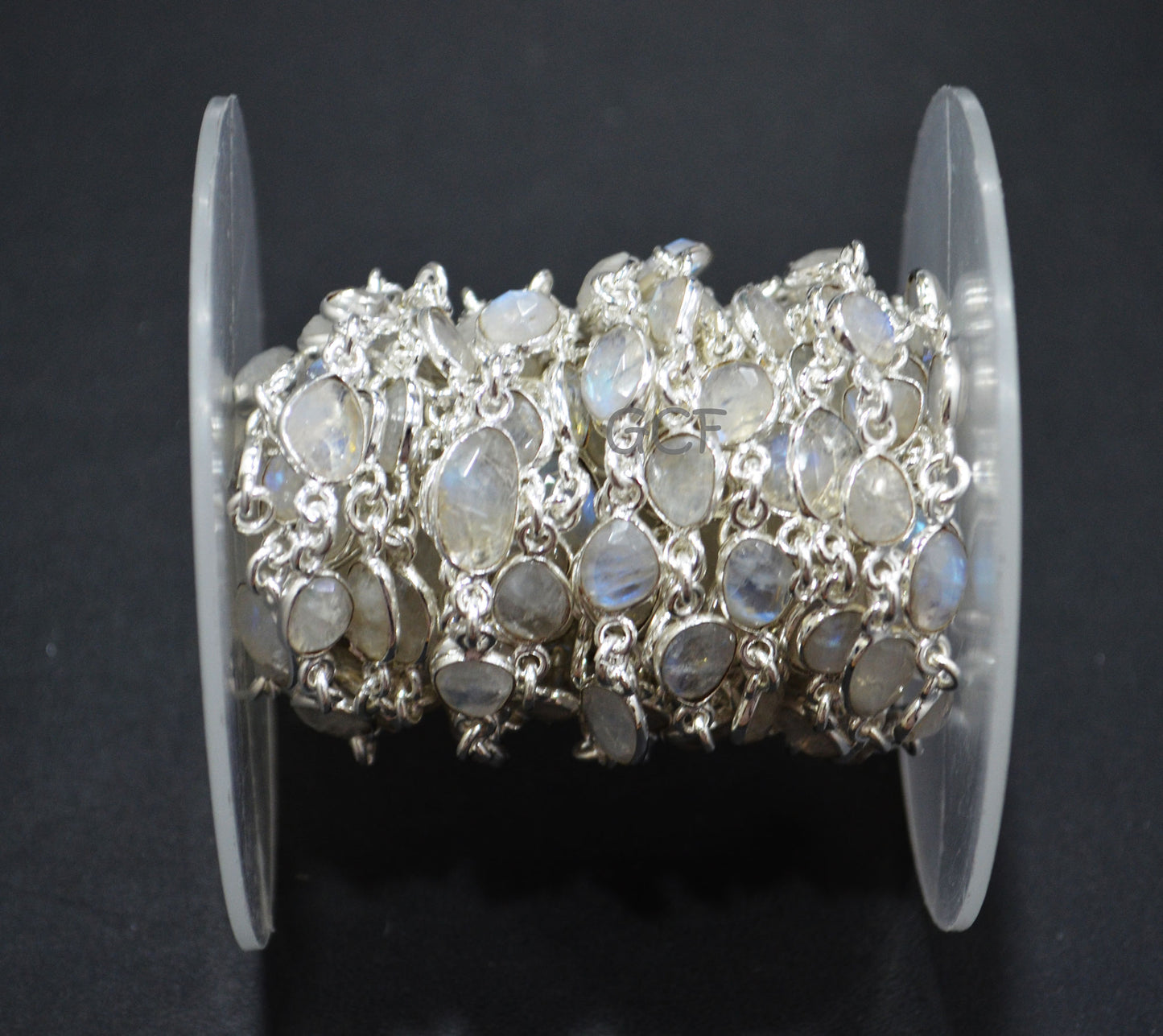 Rainbow Moonstone Faceted Slice Shape Connector Chain , Rainbow Moonstone Free Form Shape Bezel Link Chain , 6x7 - 10x14 mm , RB-7044