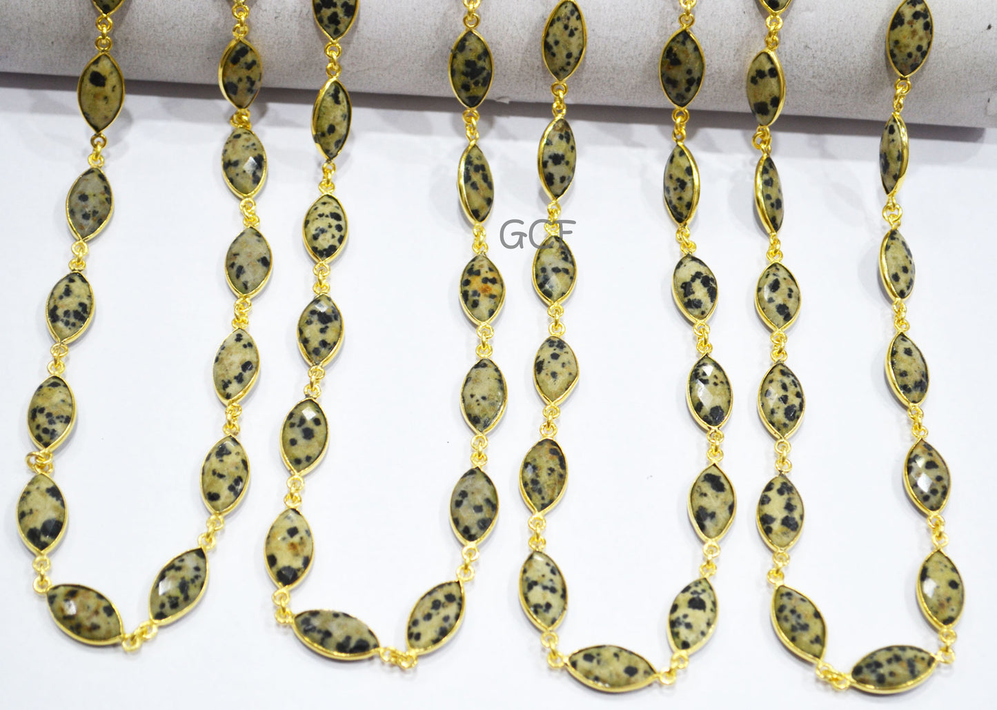 Dalmatian Faceted Marquise Shape Connector Chain , Dalmatian Marquise Shape Bezel Link Chain , 8x15 mm , RB-7045