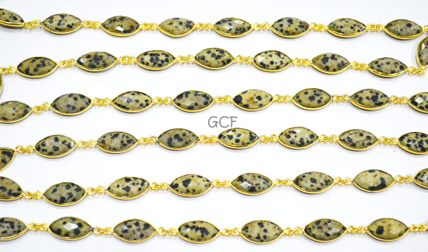 Dalmatian Faceted Marquise Shape Connector Chain , Dalmatian Marquise Shape Bezel Link Chain , 8x15 mm , RB-7045
