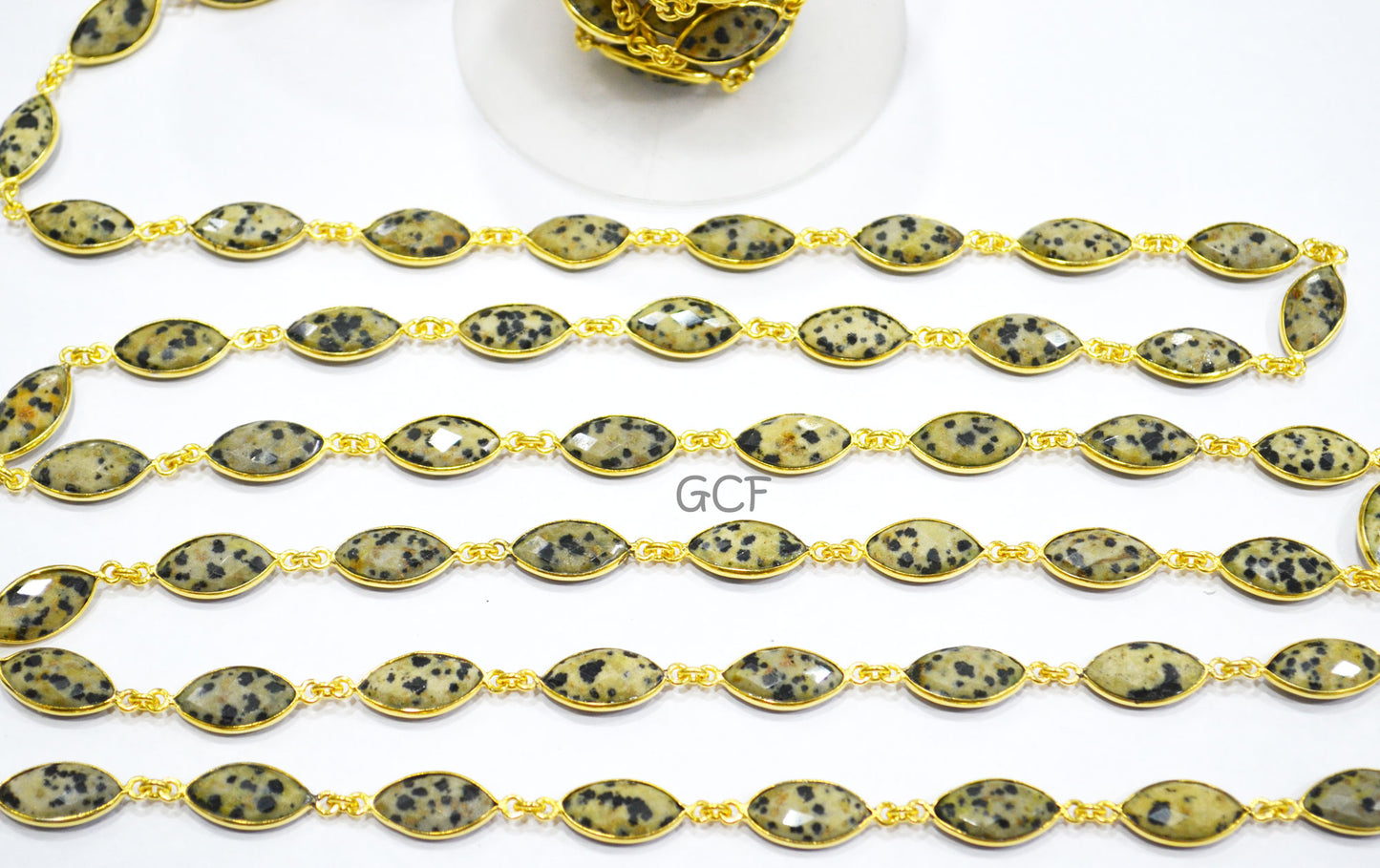 Dalmatian Faceted Marquise Shape Connector Chain , Dalmatian Marquise Shape Bezel Link Chain , 8x15 mm , RB-7045