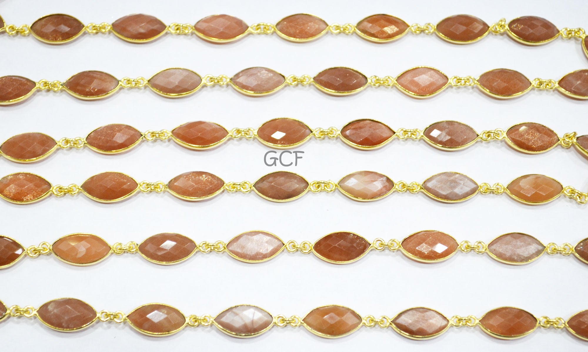 Peach Moonstone Marquise Shape Connector Chain , Peach Moonstone Faceted Marquise Shape Bezel Link Chain , 8x15 mm , RB-7046