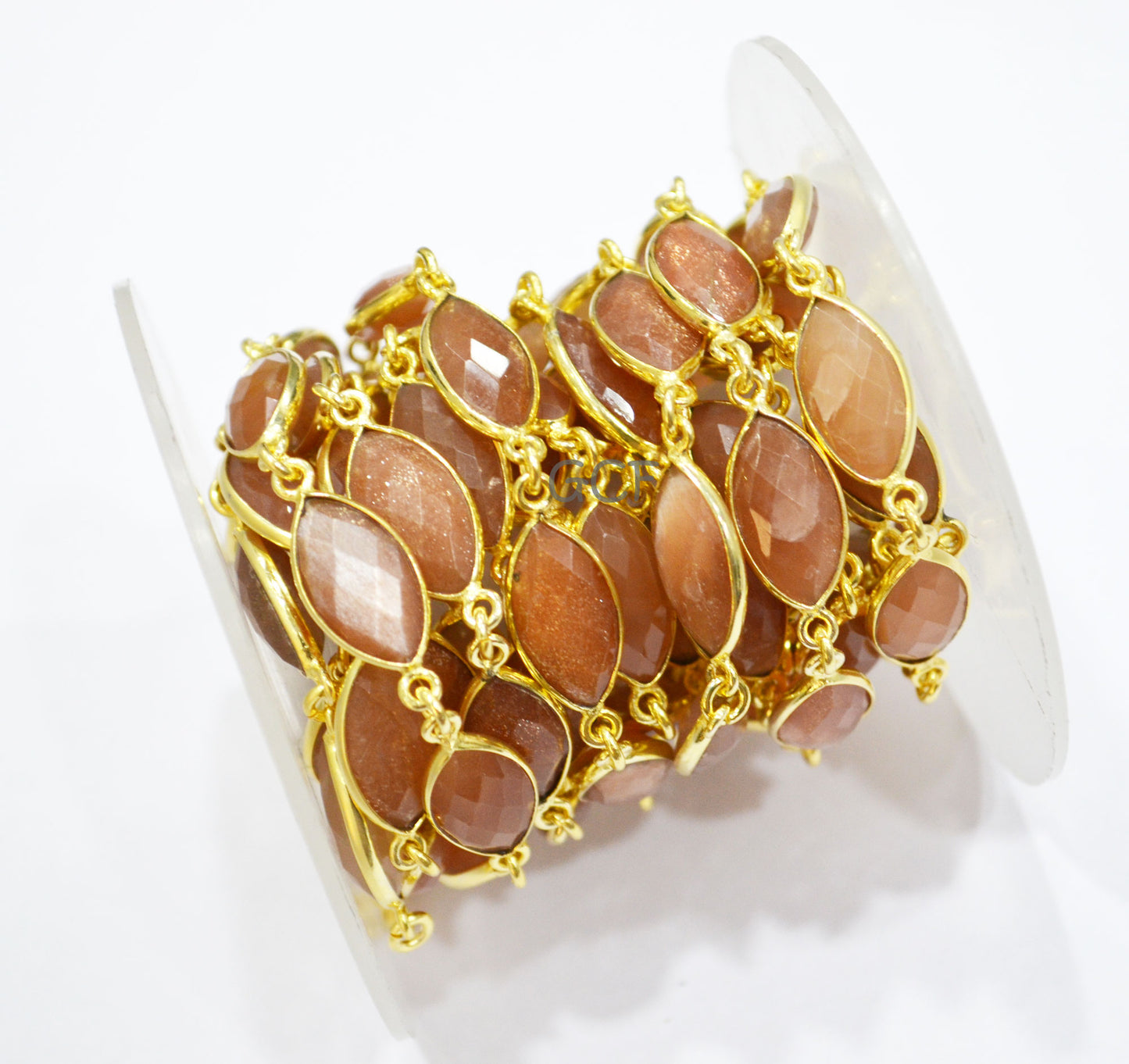 Peach Moonstone Marquise Shape Connector Chain , Peach Moonstone Faceted Marquise Shape Bezel Link Chain , 8x15 mm , RB-7046