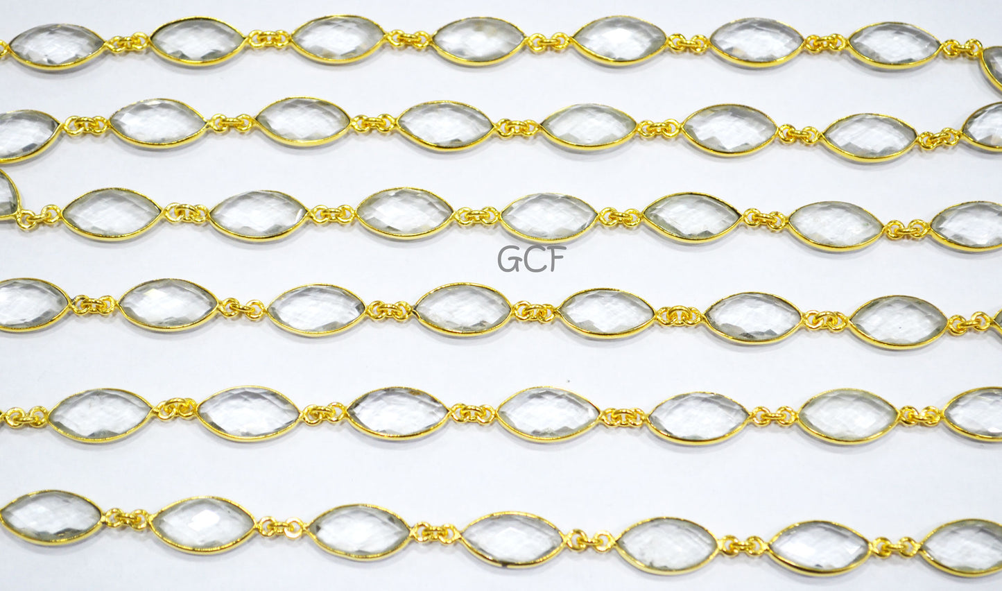 Rock Crystal Faceted Marquise Shape Connector Chain , Rock Crystal Marquise Shape Bezel Link Chain , 8x15 mm , RB-7048