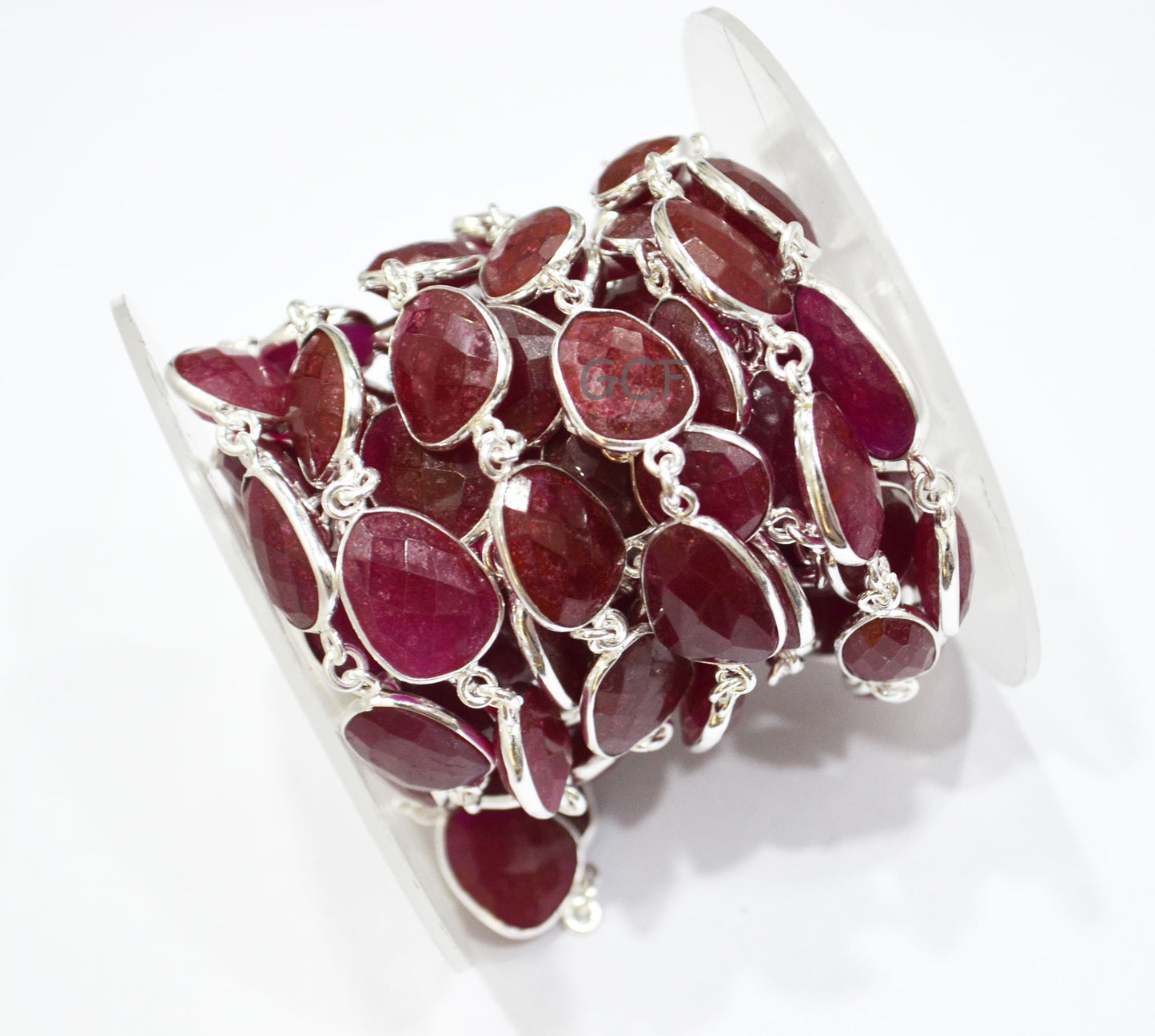 Dyed Ruby Quartz Faceted Slice Shape Connector Chain , Dyed Ruby Quartz Free Form Shape Bezel Link Chain , 11x14 - 15x18 mm , RB-7049