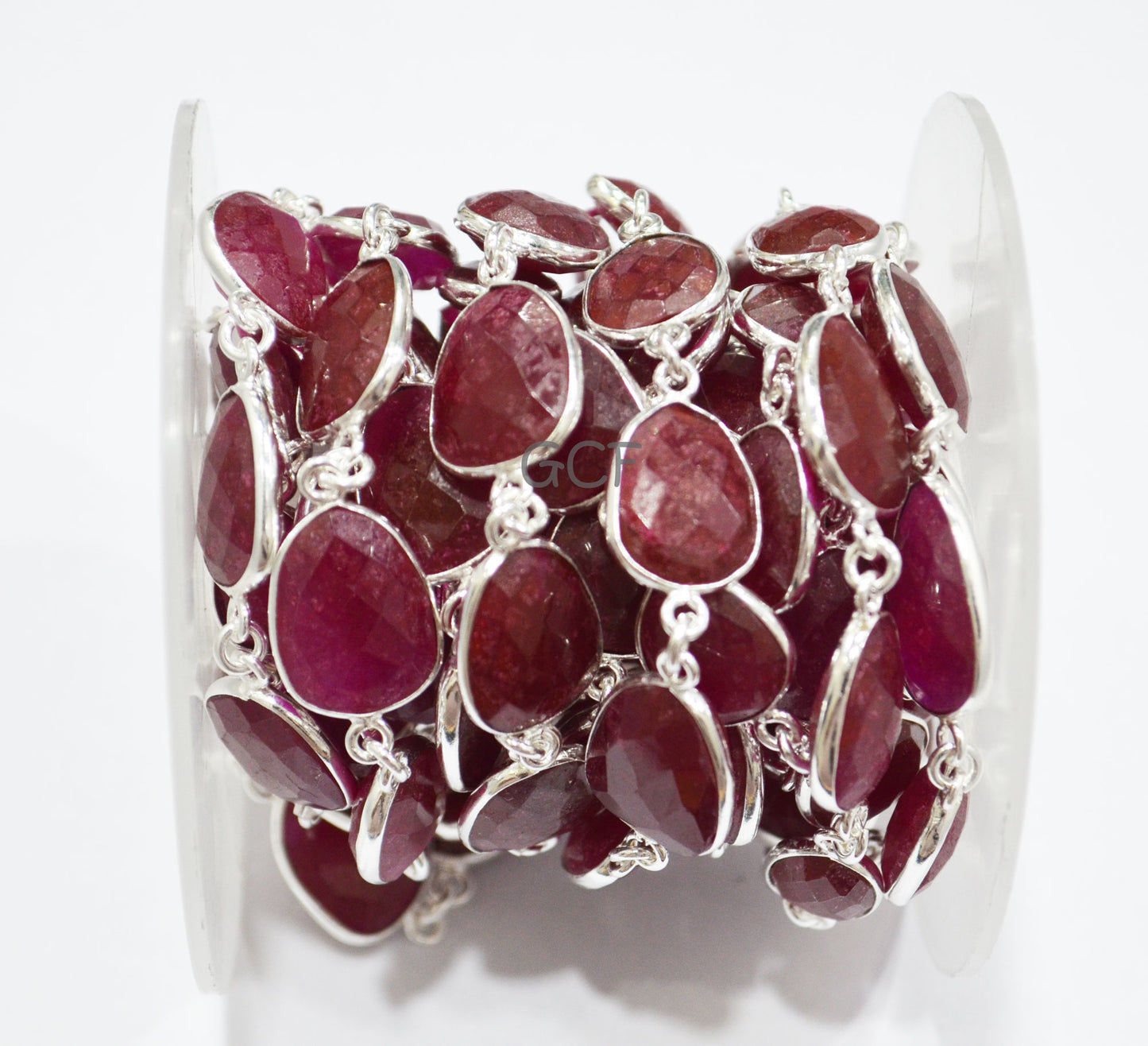 Dyed Ruby Quartz Faceted Slice Shape Connector Chain , Dyed Ruby Quartz Free Form Shape Bezel Link Chain , 11x14 - 15x18 mm , RB-7049