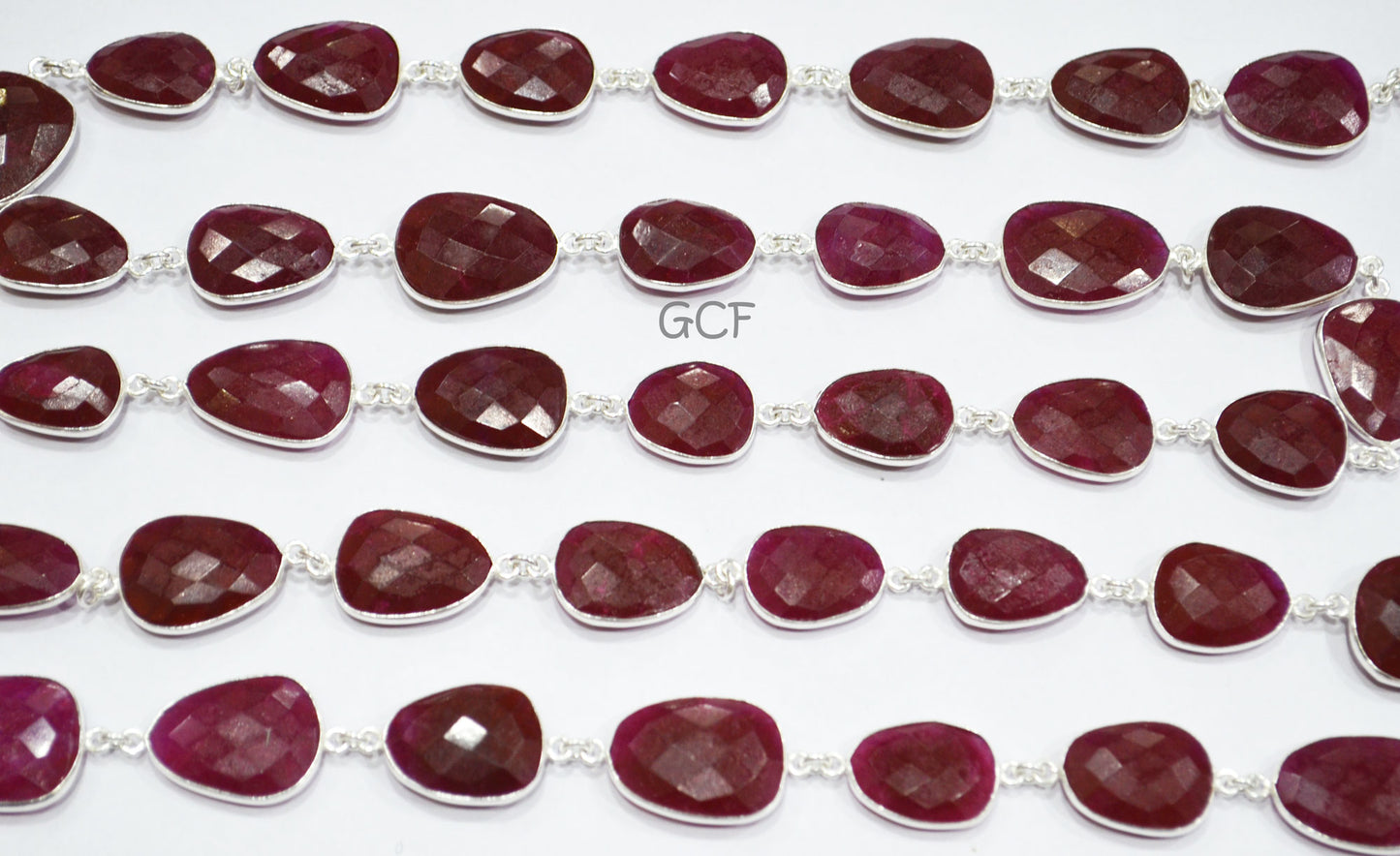 Dyed Ruby Quartz Faceted Slice Shape Connector Chain , Dyed Ruby Quartz Free Form Shape Bezel Link Chain , 14x18 - 18x23 mm , RB-7050