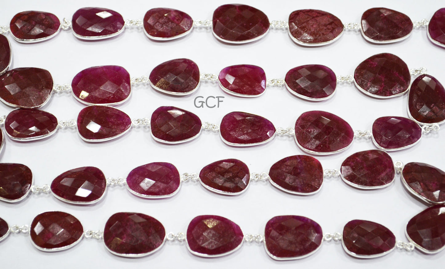 Dyed Ruby Quartz Faceted Slice Shape Connector Chain , Dyed Ruby Quartz Free Form Shape Bezel Link Chain , 15x19 - 21x25 mm , RB-7051