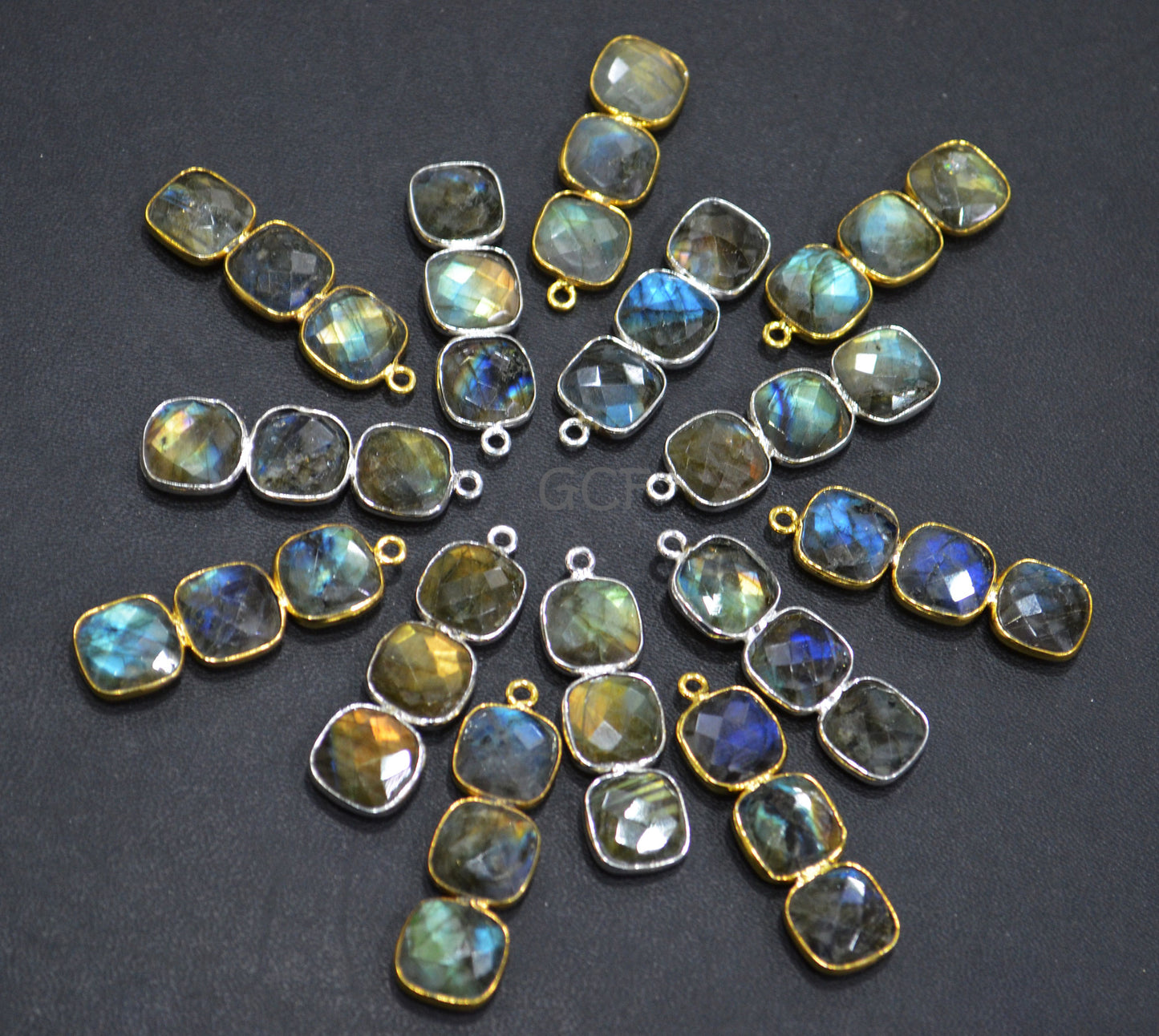 Labradorite Faceted Cushion Shape Connector , Labradorite Single Bail Bezel Bar Connector , Sold By Piece , 10x32 mm , RB-7053