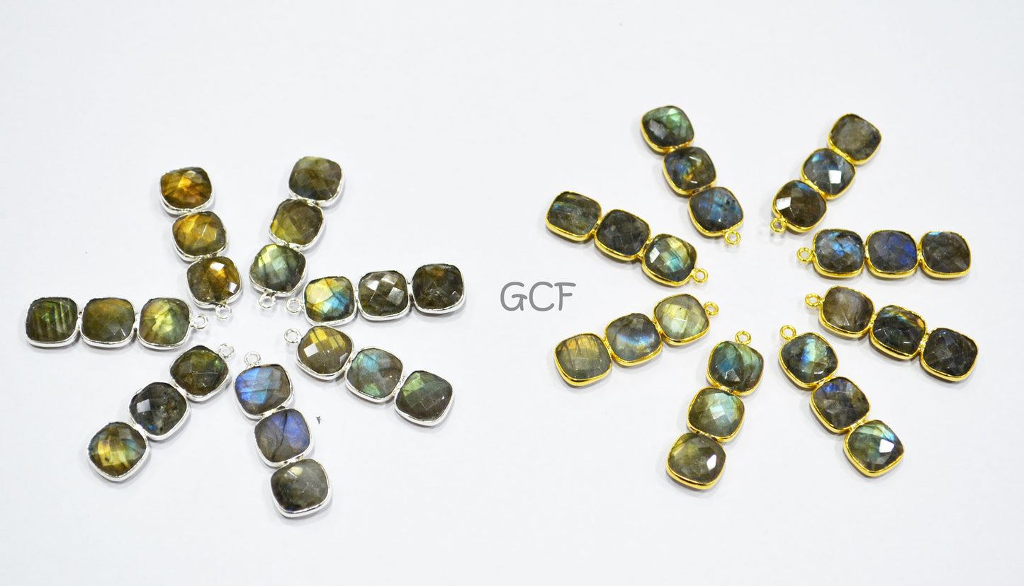 Labradorite Faceted Cushion Shape Connector , Labradorite Single Bail Bezel Bar Connector , Sold By Piece , 10x32 mm , RB-7053