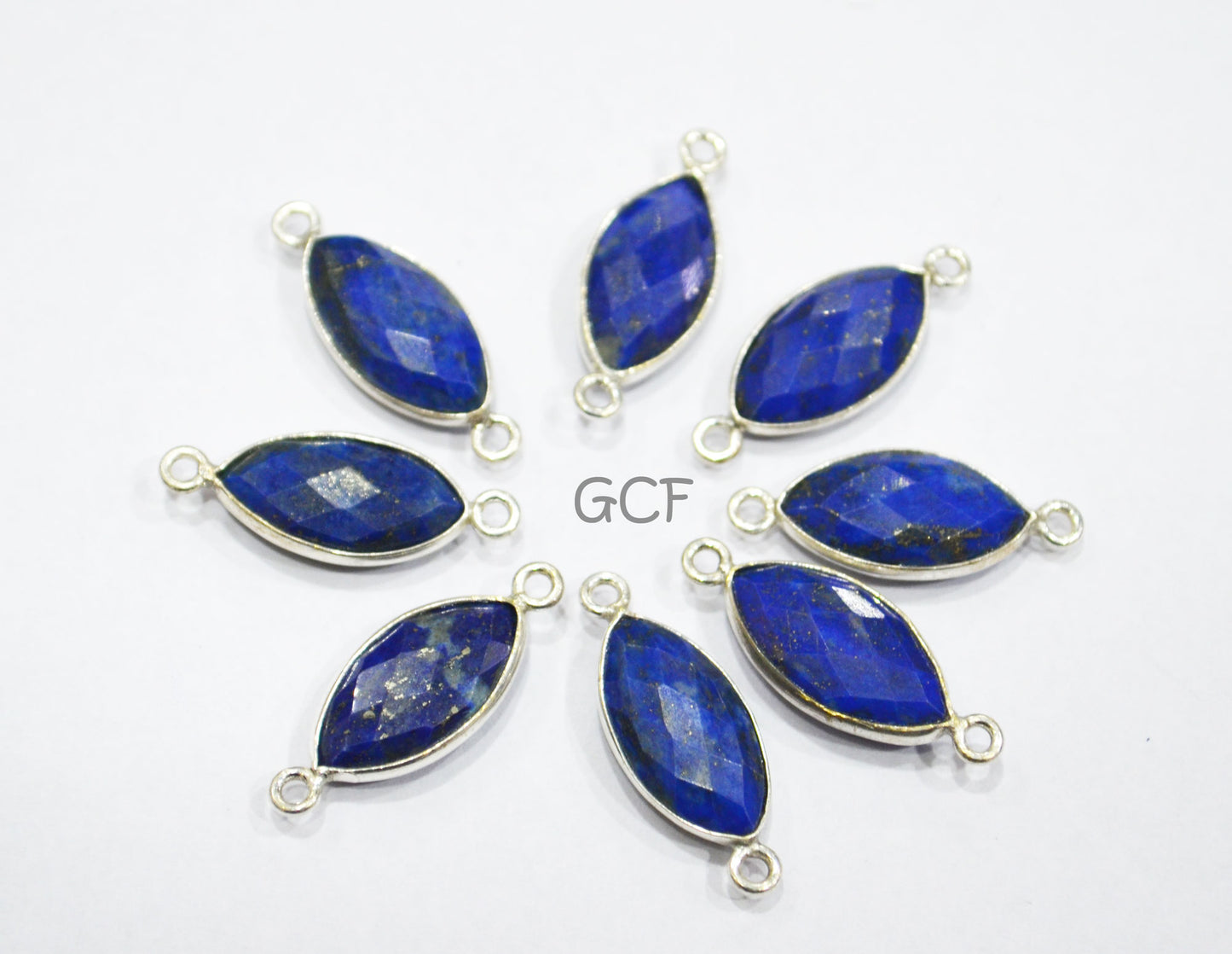 Lapis Lazuli Faceted Marquise Shape Connector , Lapis Lazuli Single And Double Bail Bezel Connector , Sold By Piece , 8x15 mm , RB-7054