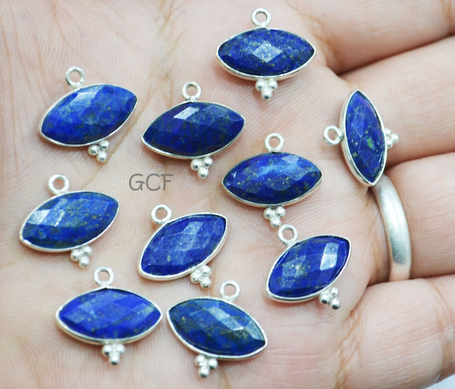 Lapis Lazuli Faceted Marquise Shape Connector , Lapis Lazuli Single Bail Bezel Connector , Sold By Piece , 8x15 mm , RB-7055