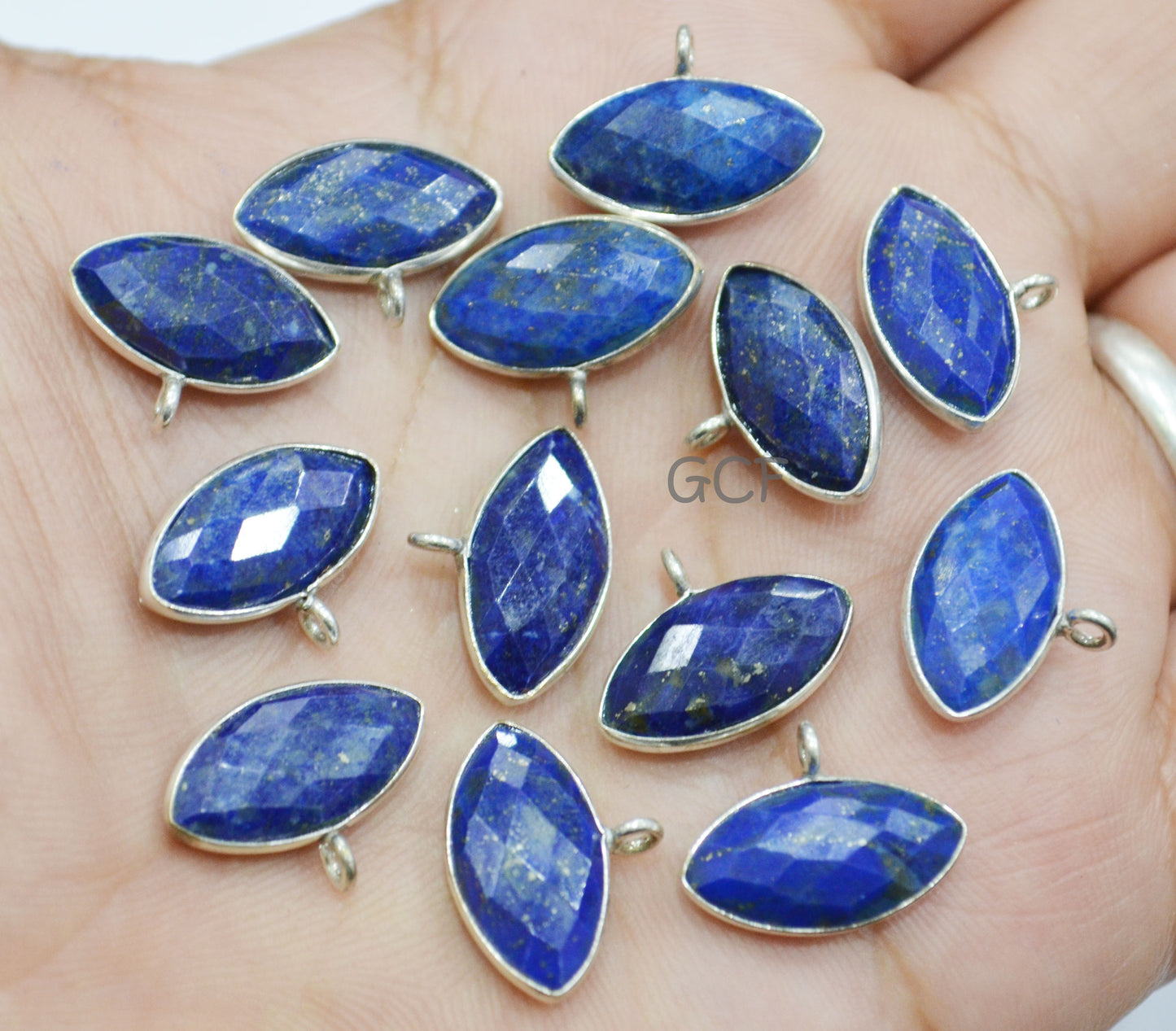 Lapis Lazuli Faceted Marquise Shape Connector , Lapis Lazuli Single Bail Bezel Connector , Sold By Piece , 8x15 mm , RB-7056