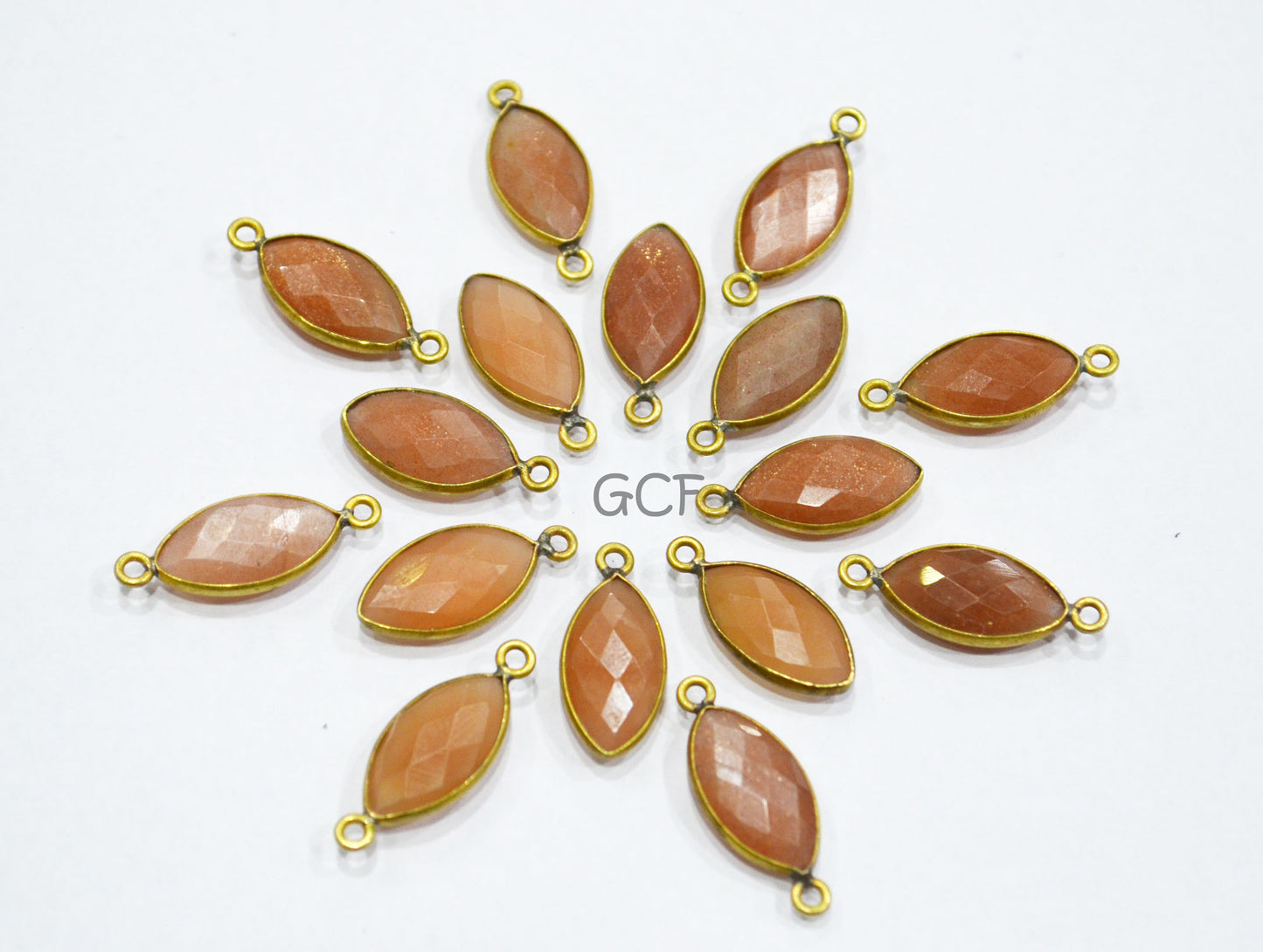 Peach Moonstone Faceted Marquise Shape Connector , Peach Moonstone Single And Double Bail Bezel Connector , Sold By Piece , 8x15 mm ,RB-7063