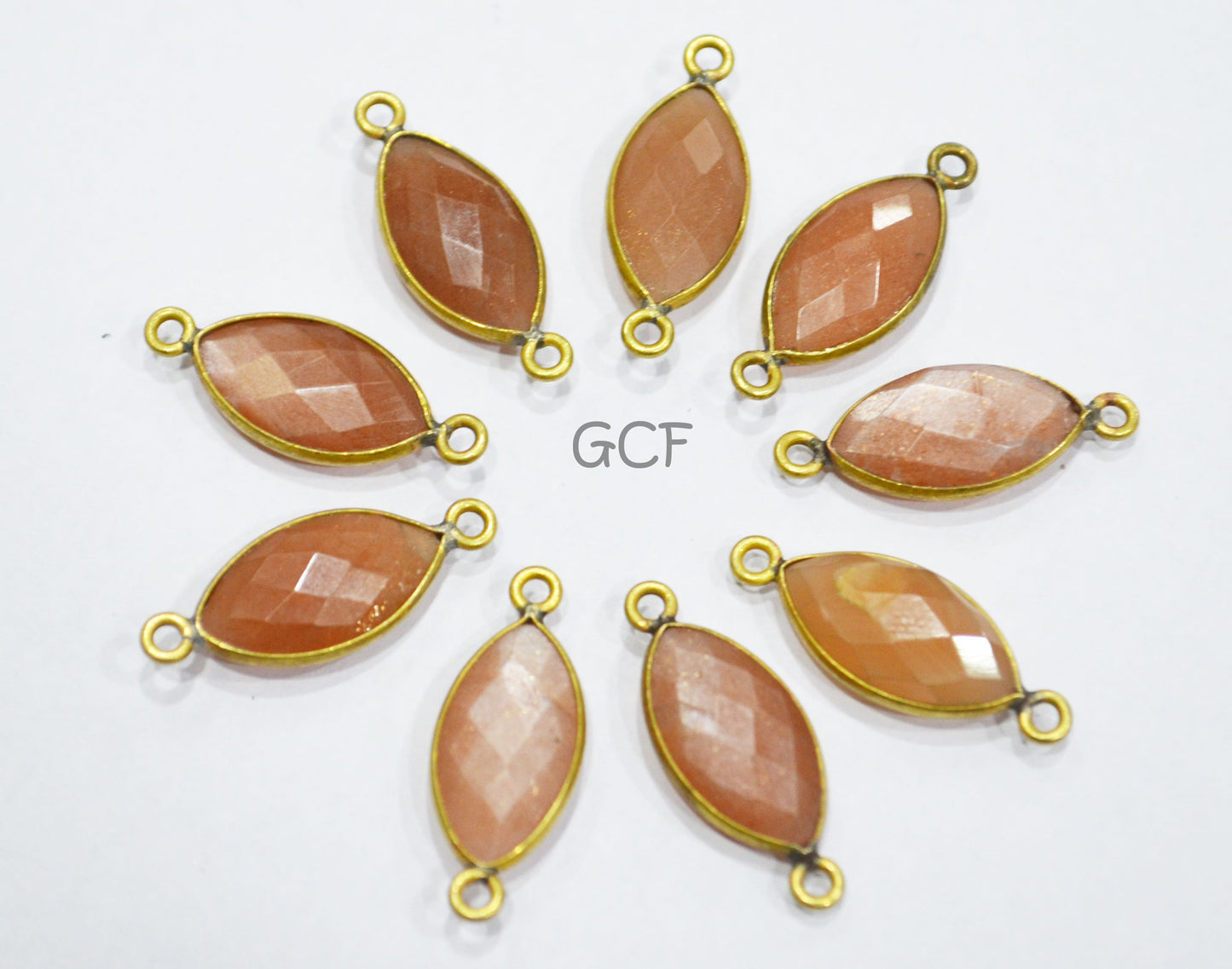 Peach Moonstone Faceted Marquise Shape Connector , Peach Moonstone Single And Double Bail Bezel Connector , Sold By Piece , 8x15 mm ,RB-7063