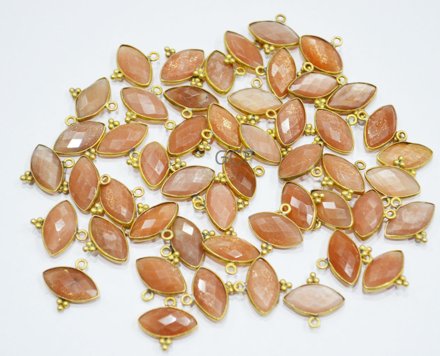 Peach Moonstone Faceted Marquise Shape Connector , Peach Moonstone Single Bail Bezel Connector , Sold By Piece , 8x15 mm , RB-7065