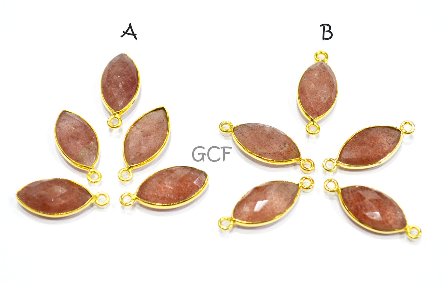 Strawberry Quartz Faceted Marquise Shape Connector , Strawberry Quartz Marquise Shape Bezel Connector , Sold By Piece , 8x15 mm , RB-7066