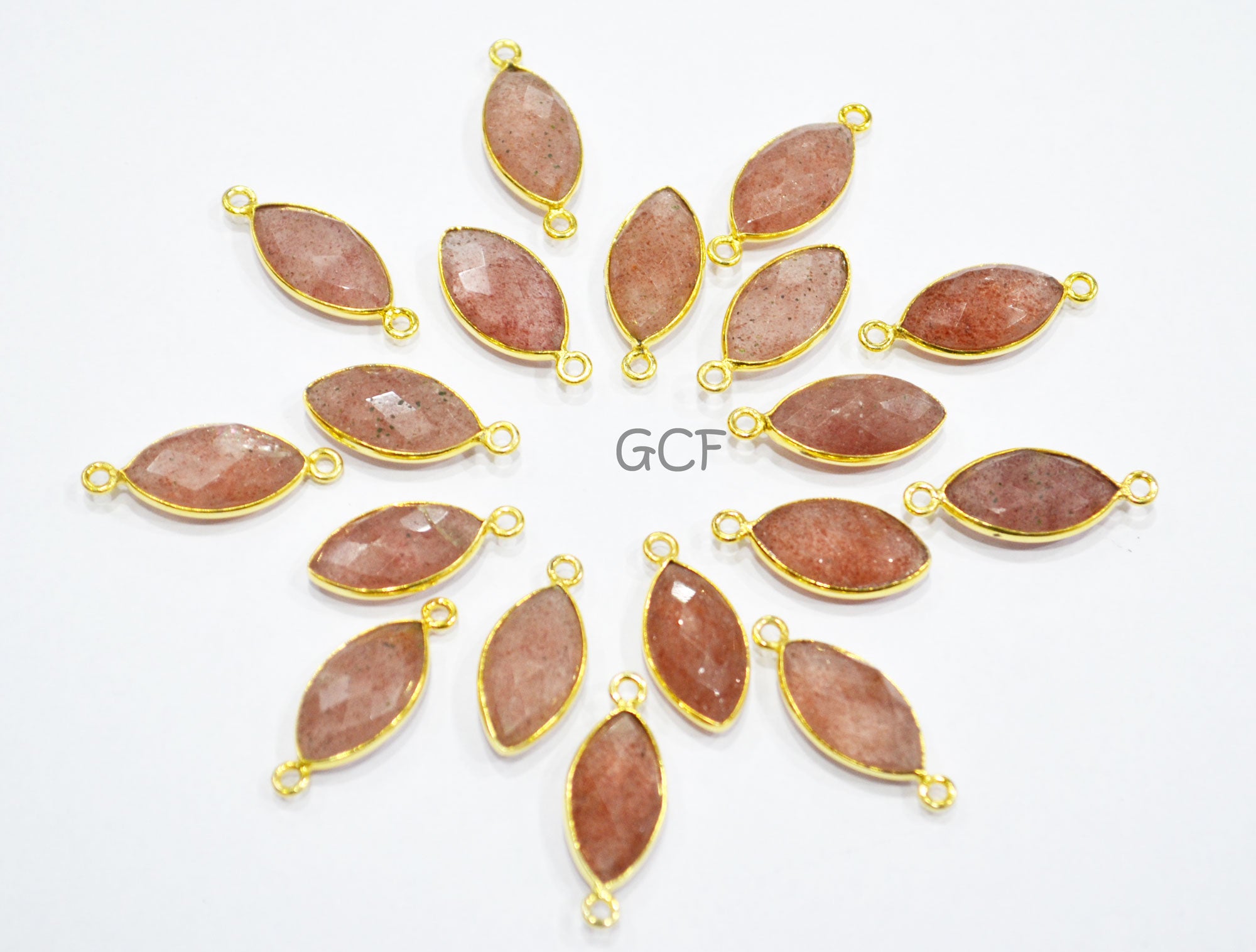 Strawberry Quartz Faceted Marquise Shape Connector , Strawberry Quartz Marquise Shape Bezel Connector , Sold By Piece , 8x15 mm , RB-7066