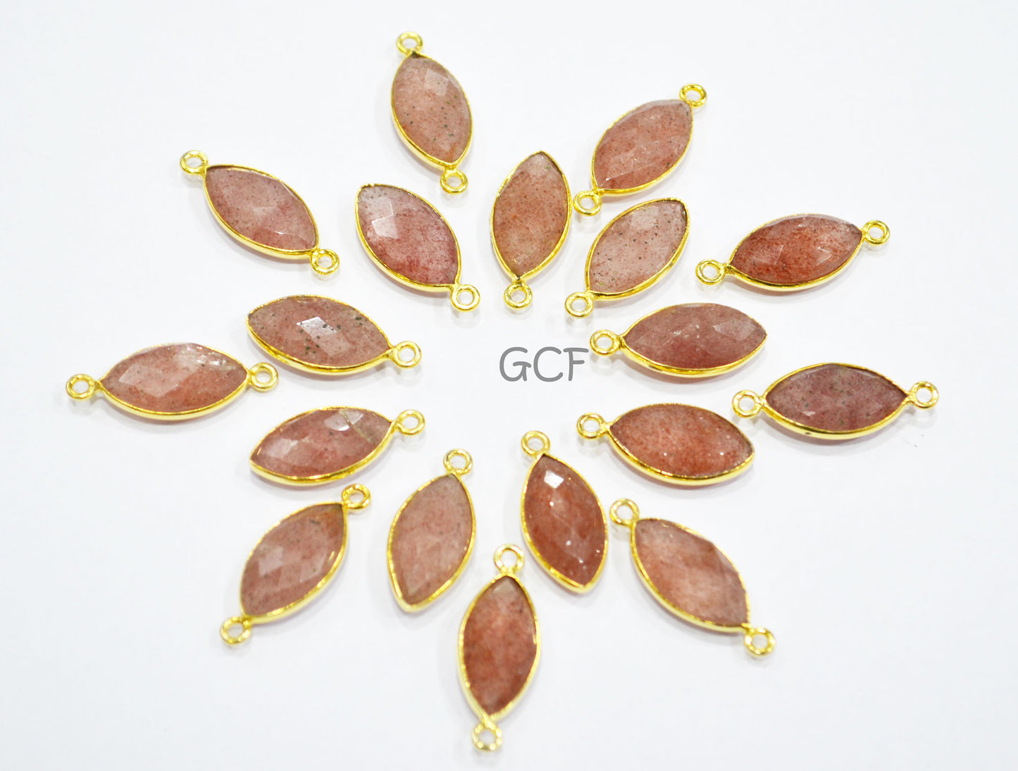 Strawberry Quartz Faceted Marquise Shape Connector , Strawberry Quartz Marquise Shape Bezel Connector , Sold By Piece , 8x15 mm , RB-7066
