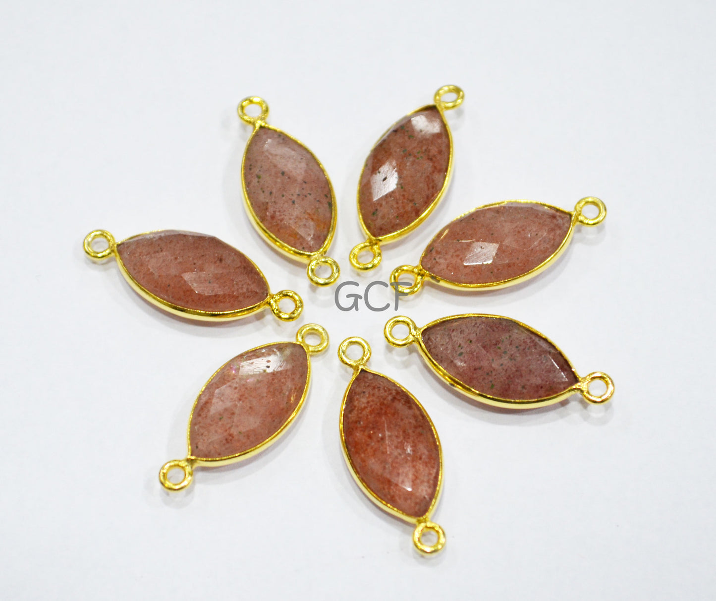 Strawberry Quartz Faceted Marquise Shape Connector , Strawberry Quartz Marquise Shape Bezel Connector , Sold By Piece , 8x15 mm , RB-7066