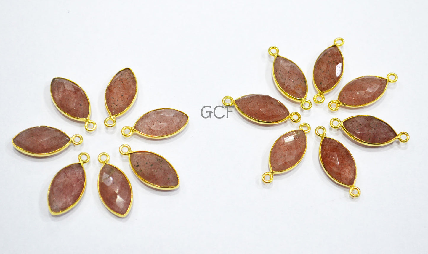 Strawberry Quartz Faceted Marquise Shape Connector , Strawberry Quartz Marquise Shape Bezel Connector , Sold By Piece , 8x15 mm , RB-7066