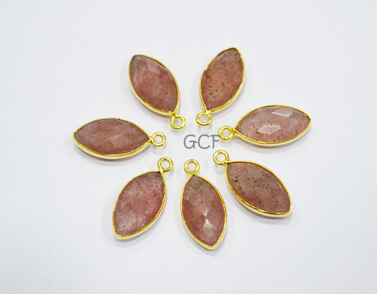 Strawberry Quartz Faceted Marquise Shape Connector , Strawberry Quartz Marquise Shape Bezel Connector , Sold By Piece , 8x15 mm , RB-7066
