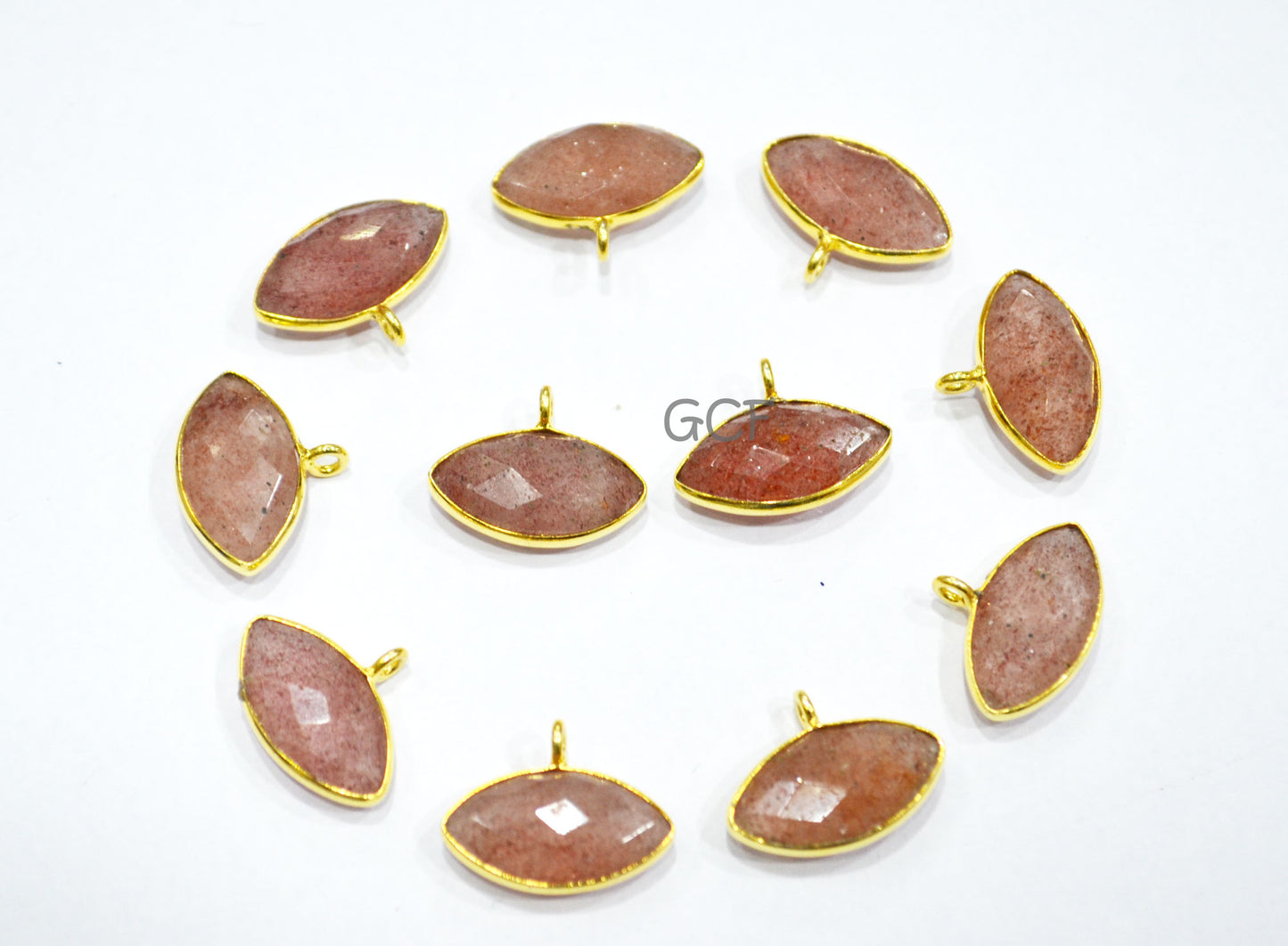 Strawberry Quartz Faceted Marquise Shape Connector , Strawberry Quartz Marquise Shape Bezel Connector , Sold By Piece , 8x15 mm , RB-7067