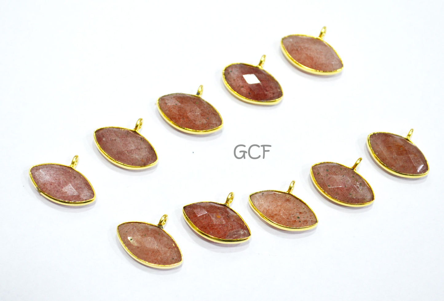 Strawberry Quartz Faceted Marquise Shape Connector , Strawberry Quartz Marquise Shape Bezel Connector , Sold By Piece , 8x15 mm , RB-7067