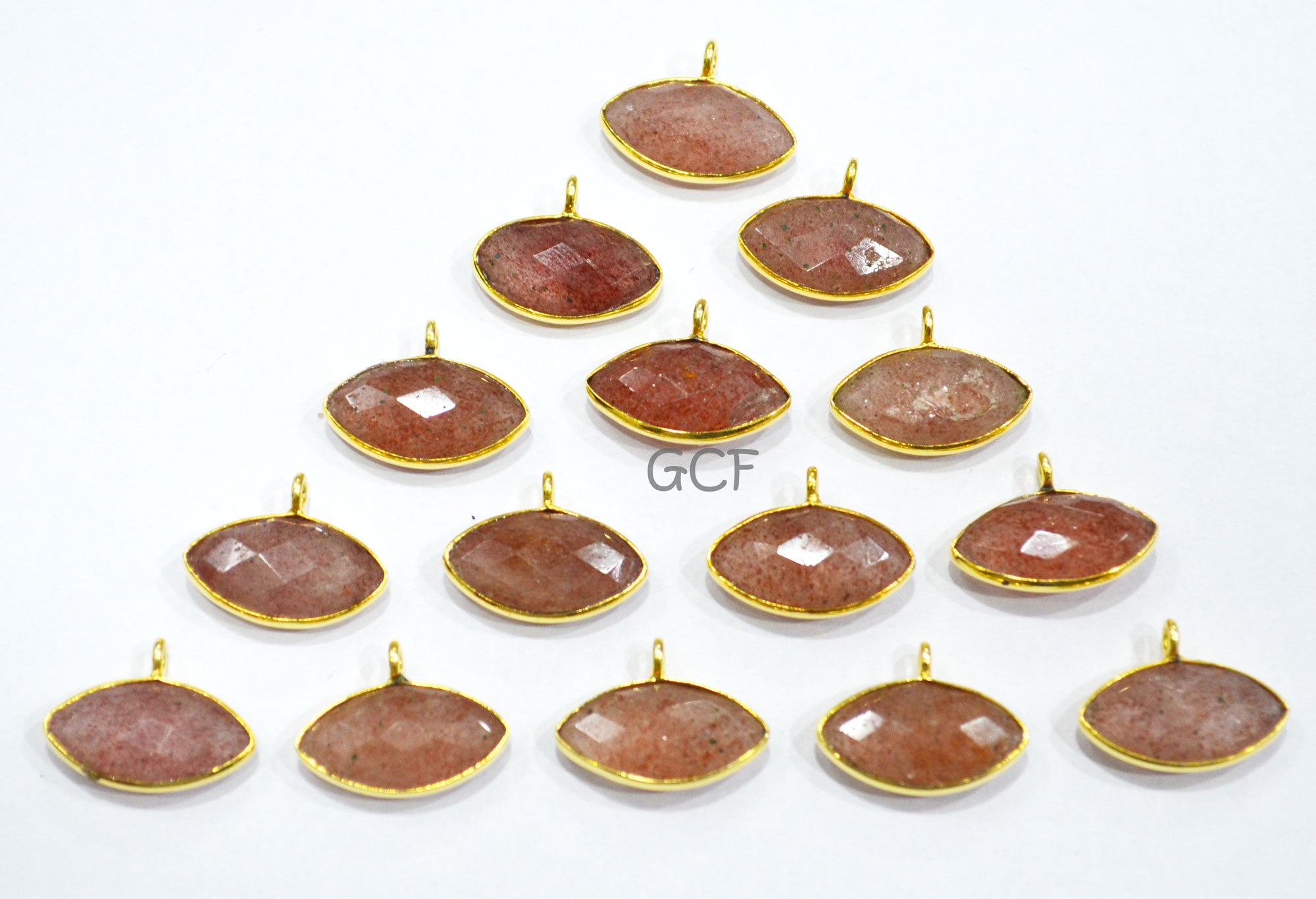 Strawberry Quartz Faceted Marquise Shape Connector , Strawberry Quartz Marquise Shape Bezel Connector , Sold By Piece , 8x15 mm , RB-7067