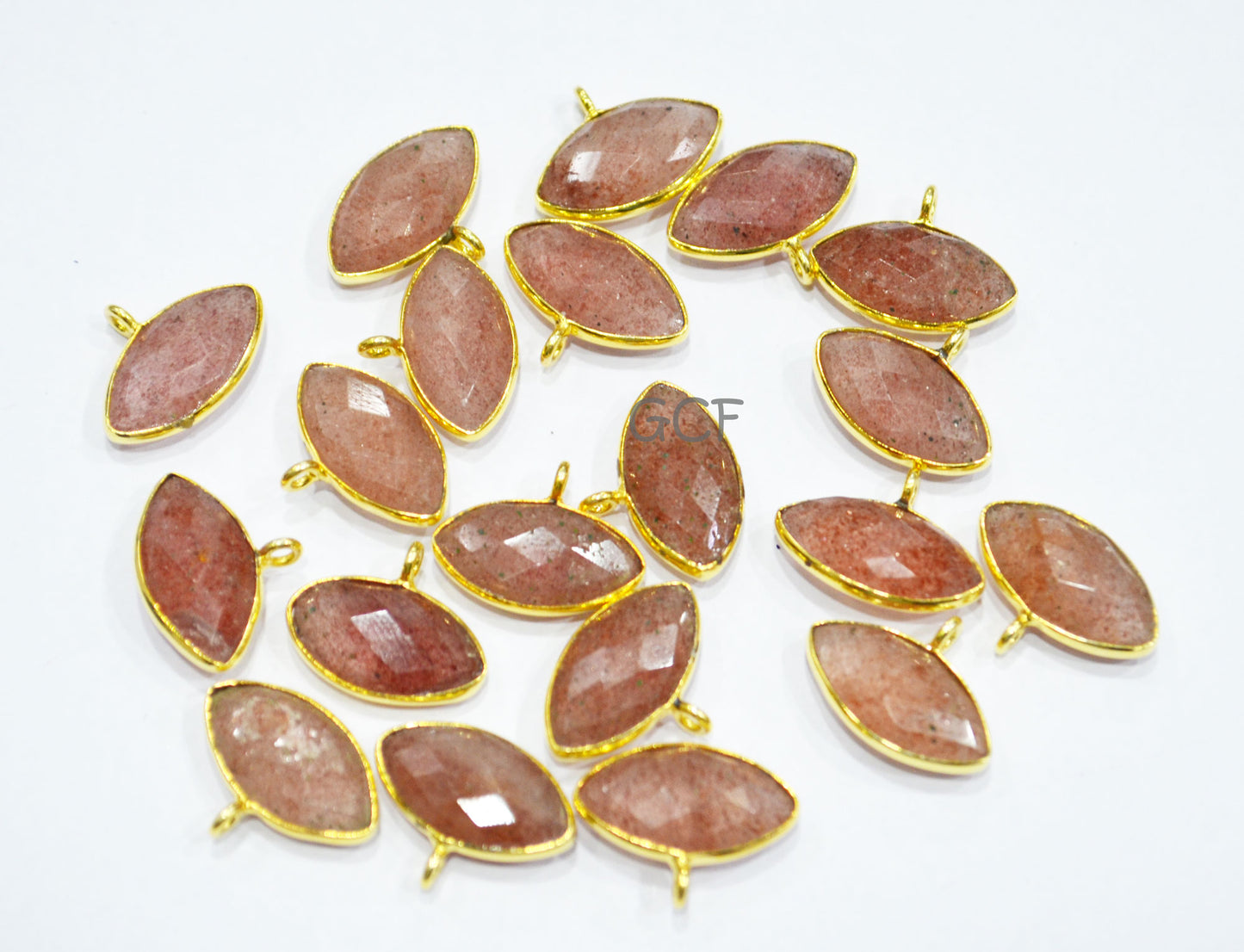 Strawberry Quartz Faceted Marquise Shape Connector , Strawberry Quartz Marquise Shape Bezel Connector , Sold By Piece , 8x15 mm , RB-7067