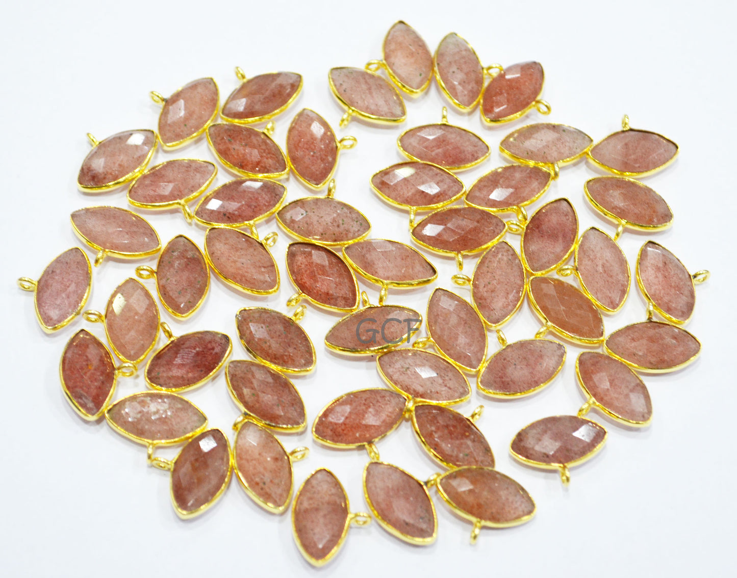 Strawberry Quartz Faceted Marquise Shape Connector , Strawberry Quartz Marquise Shape Bezel Connector , Sold By Piece , 8x15 mm , RB-7067