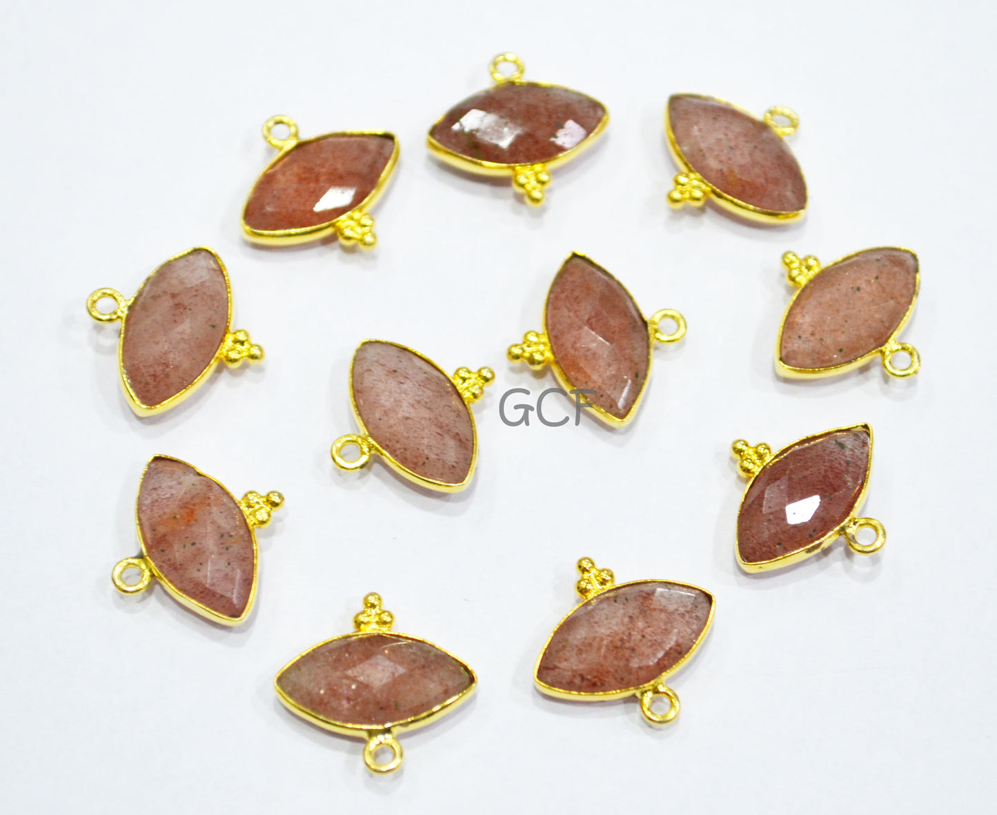 Strawberry Quartz Faceted Marquise Shape Connector , Strawberry Quartz Marquise Shape Bezel Connector , Sold By Piece , 8x15 mm , RB-7068