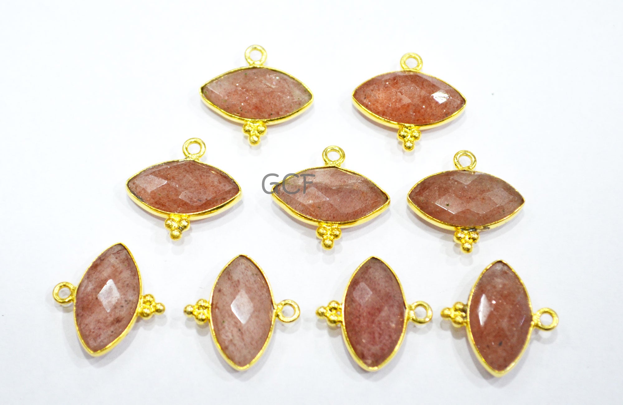 Strawberry Quartz Faceted Marquise Shape Connector , Strawberry Quartz Marquise Shape Bezel Connector , Sold By Piece , 8x15 mm , RB-7068