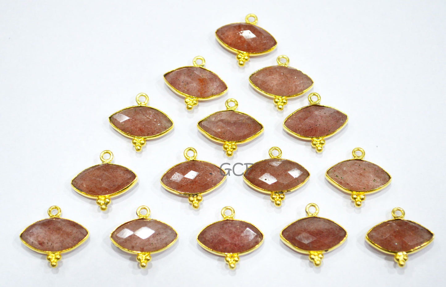 Strawberry Quartz Faceted Marquise Shape Connector , Strawberry Quartz Marquise Shape Bezel Connector , Sold By Piece , 8x15 mm , RB-7068