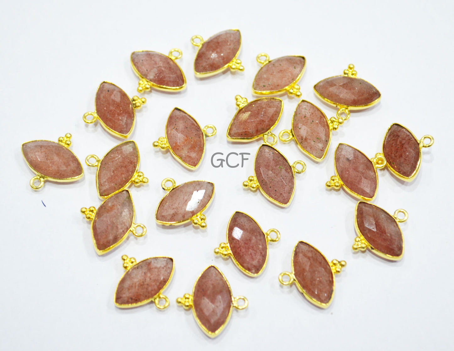 Strawberry Quartz Faceted Marquise Shape Connector , Strawberry Quartz Marquise Shape Bezel Connector , Sold By Piece , 8x15 mm , RB-7068