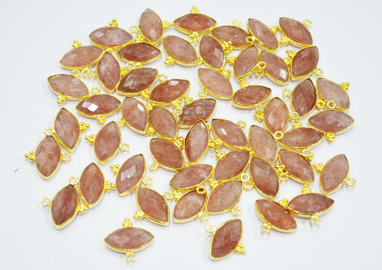 Strawberry Quartz Faceted Marquise Shape Connector , Strawberry Quartz Marquise Shape Bezel Connector , Sold By Piece , 8x15 mm , RB-7068