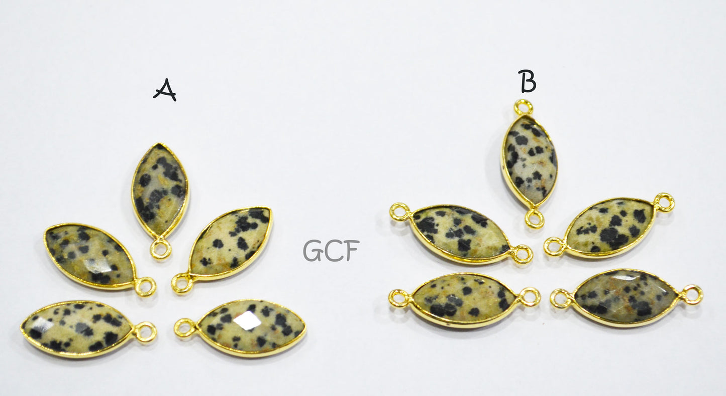 Dalmatian Faceted Marquise Shape Double Bail Connector , Dalmatian Marquise Single Bail Bezel Connector , Sold By Piece , 8x15 mm , RB-7069