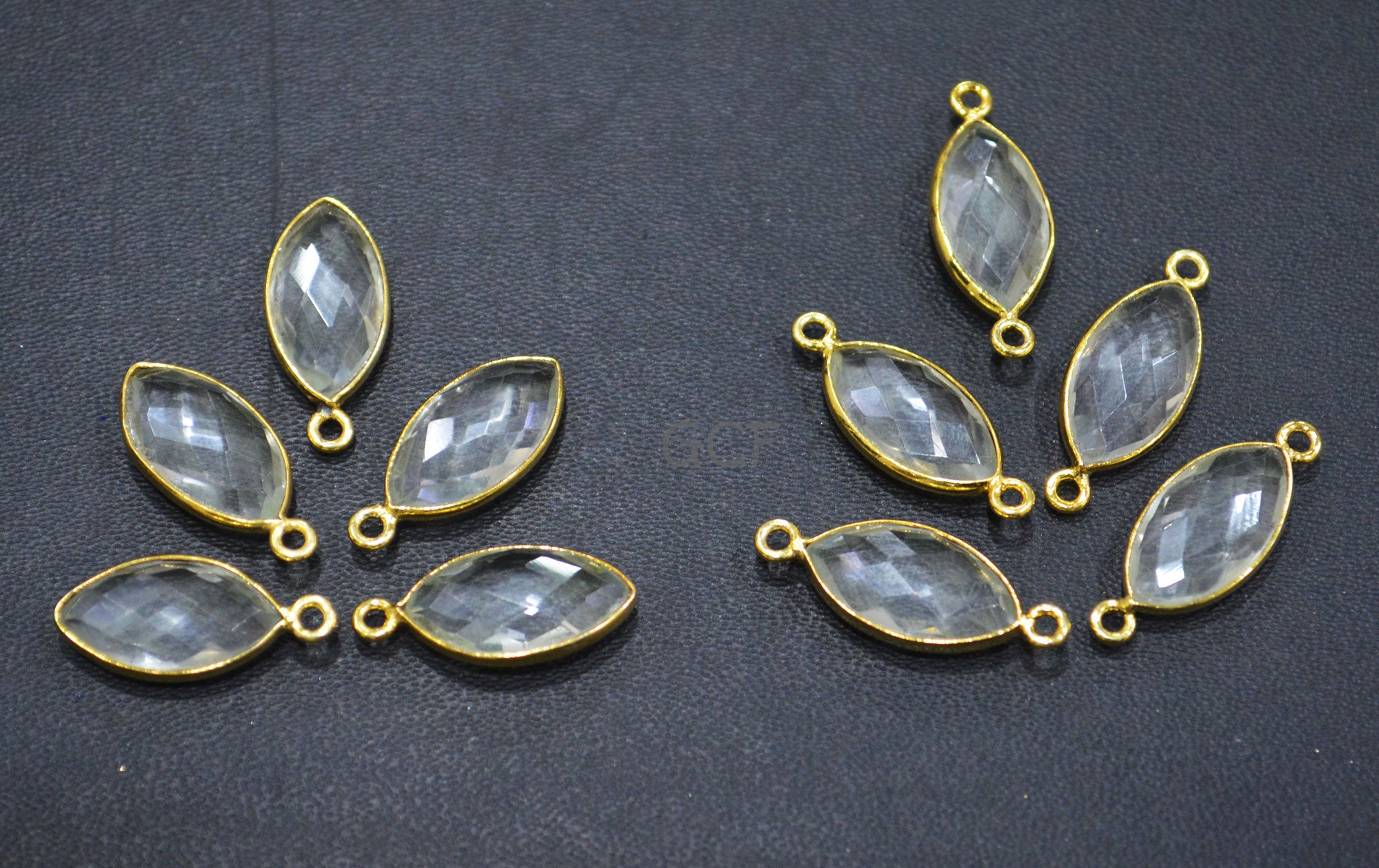 Crystal Faceted Marquise Shape Connector , Crystal Marquise Shape Single And Double Bail Bezel Connector , Sold By Piece , 8x15 mm , RB-7072
