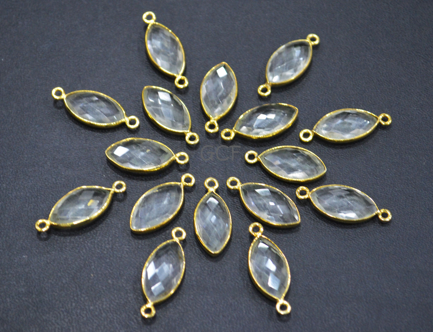 Crystal Faceted Marquise Shape Connector , Crystal Marquise Shape Single And Double Bail Bezel Connector , Sold By Piece , 8x15 mm , RB-7072