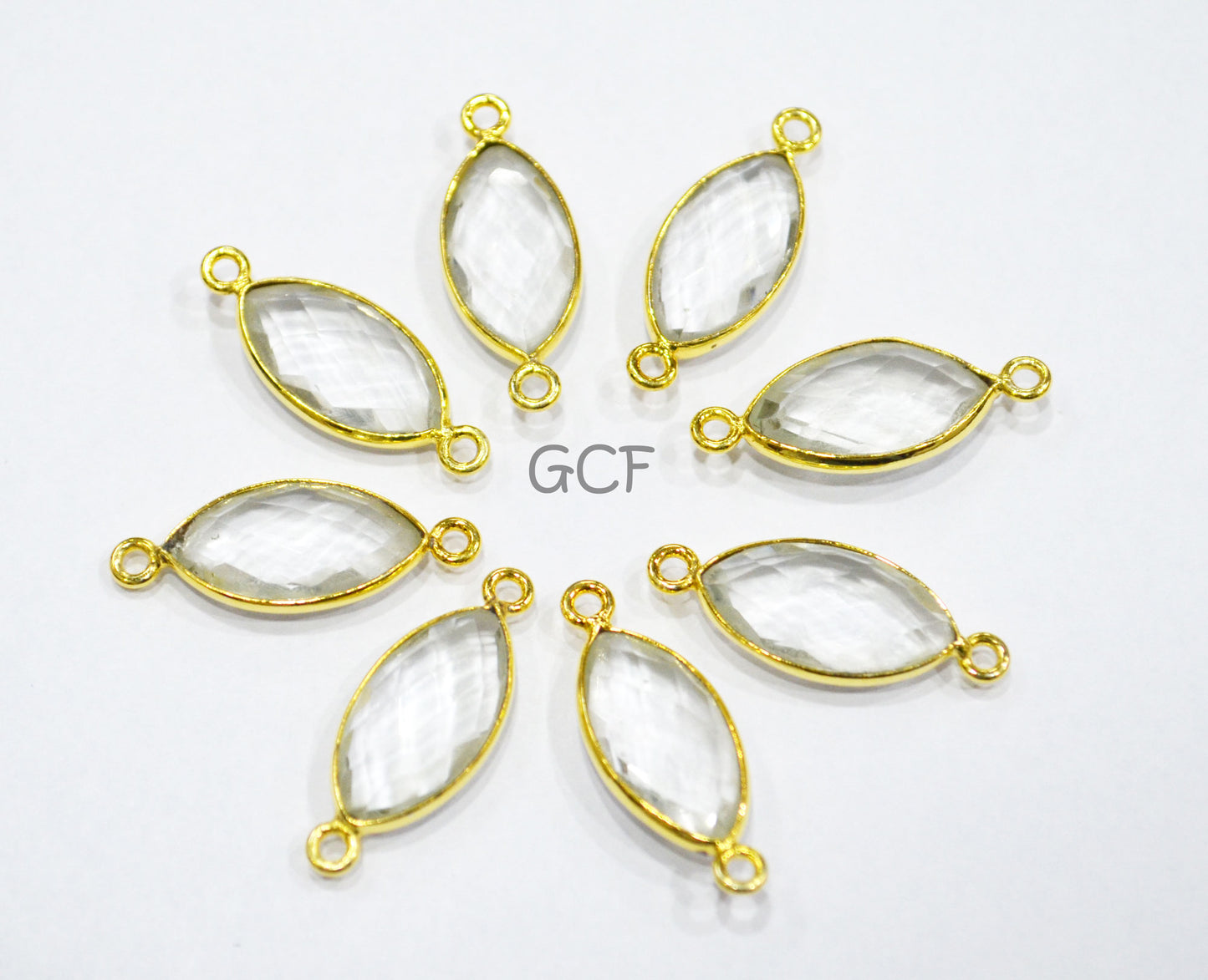 Crystal Faceted Marquise Shape Connector , Crystal Marquise Shape Single And Double Bail Bezel Connector , Sold By Piece , 8x15 mm , RB-7072