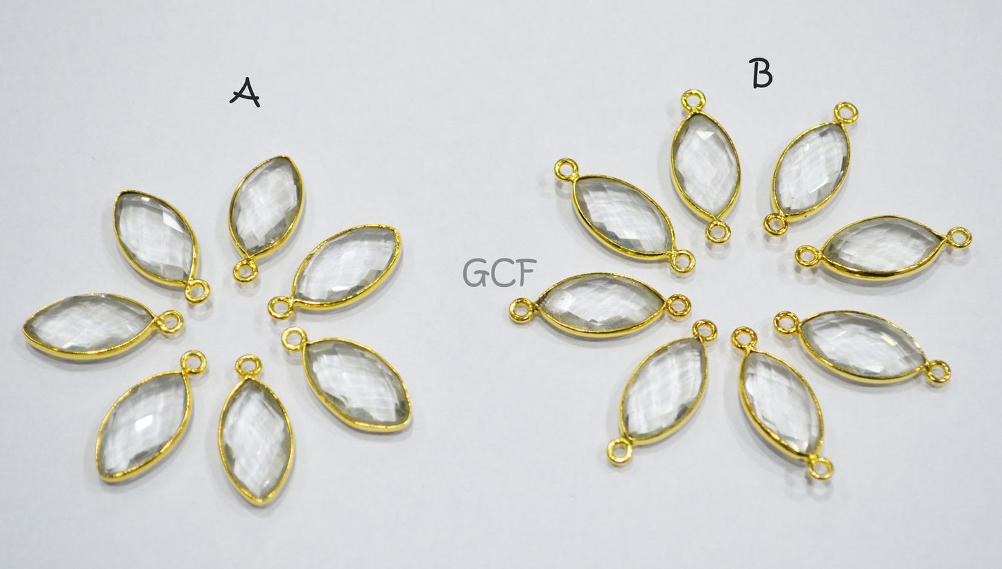 Crystal Faceted Marquise Shape Connector , Crystal Marquise Shape Single And Double Bail Bezel Connector , Sold By Piece , 8x15 mm , RB-7072