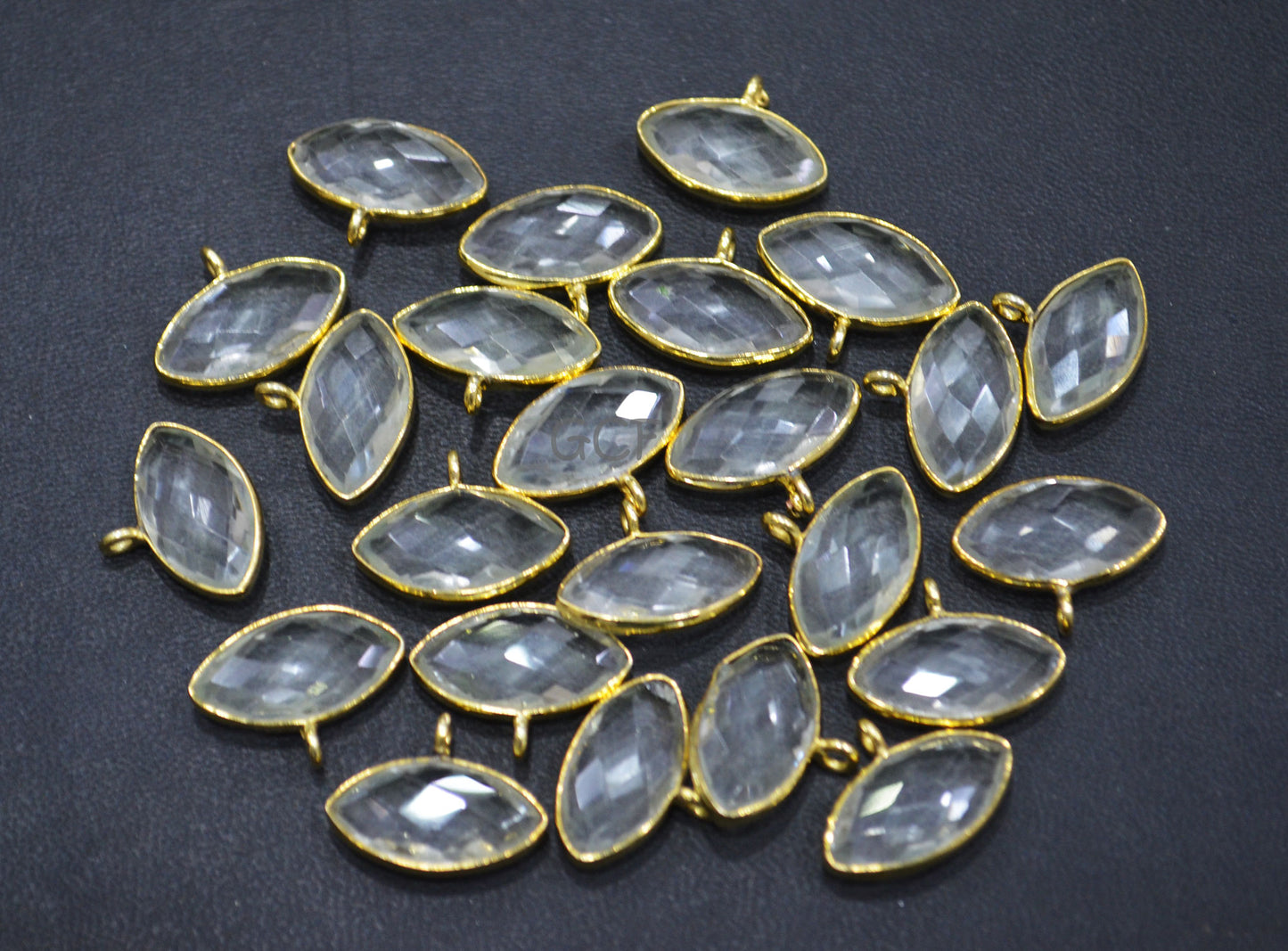 Crystal Faceted Marquise Shape Connector , Crystal Marquise Shape Single Bail Bezel Connector , Sold By Piece , 8x15 mm , RB-7074