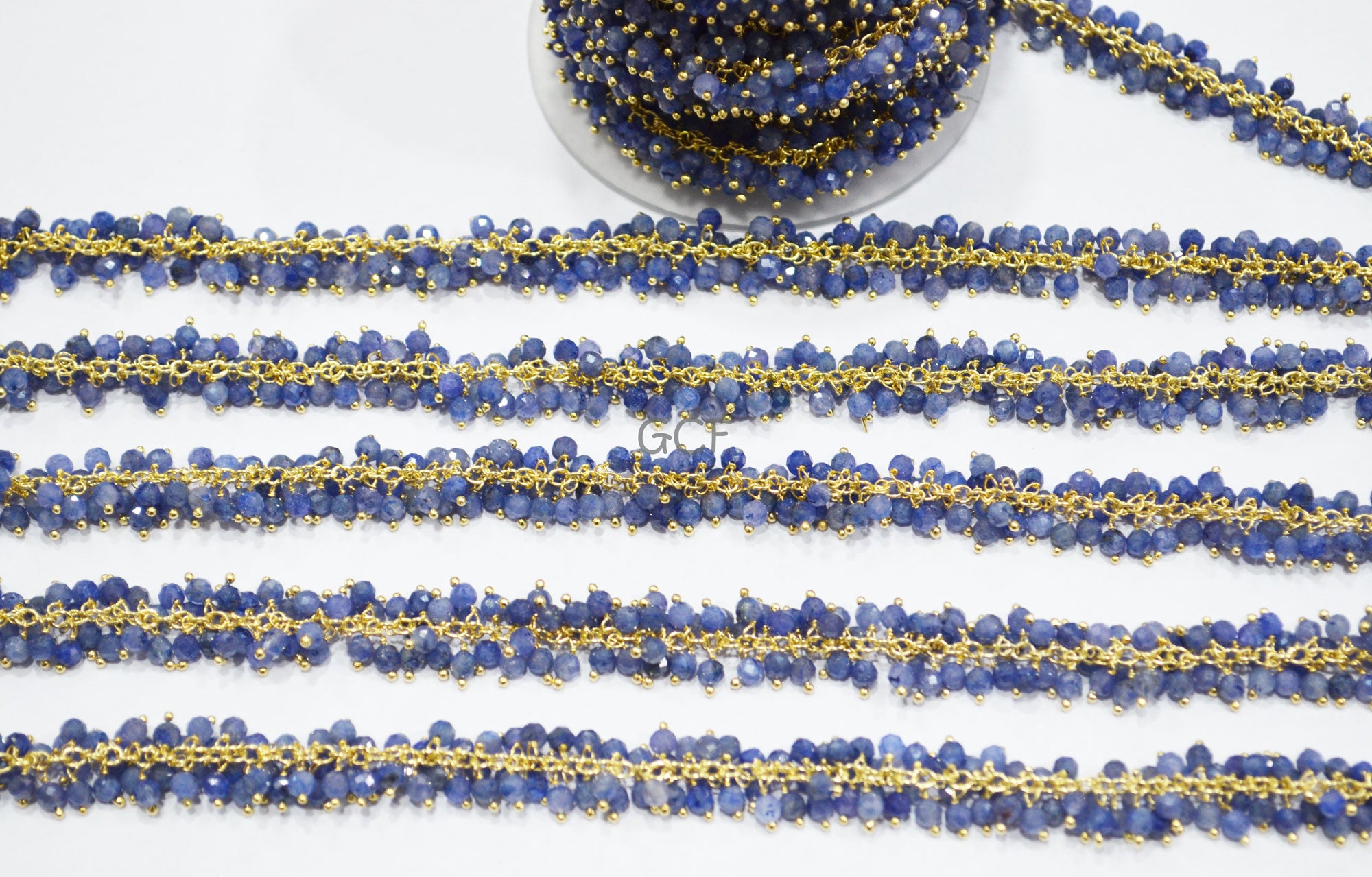 Natural Tanzanite Round Shape Grape Chain , Natural Tanzanite Faceted Round Shape Angoori Cluster Wire Wrapped Chain , 3.75 mm , RB-7075A